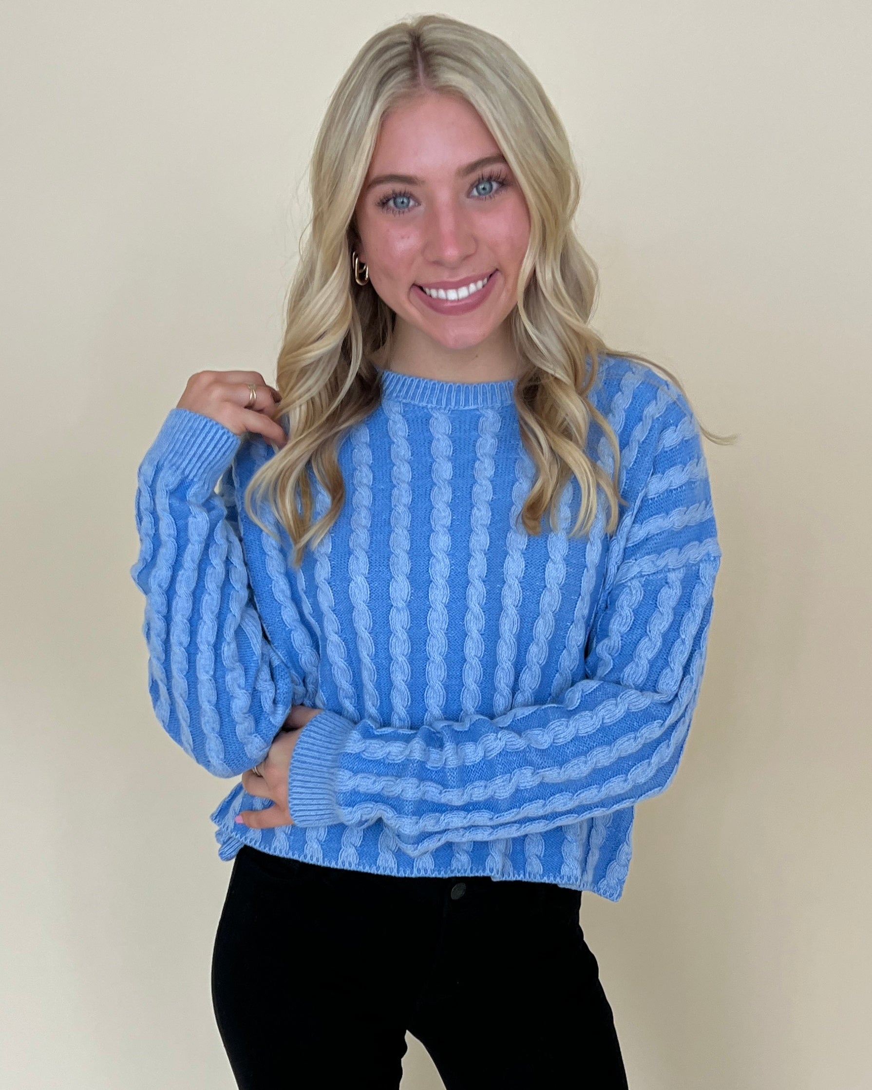Along The Way Pale Blue Cropped Knit Sweater-Shop-Womens-Boutique-Clothing