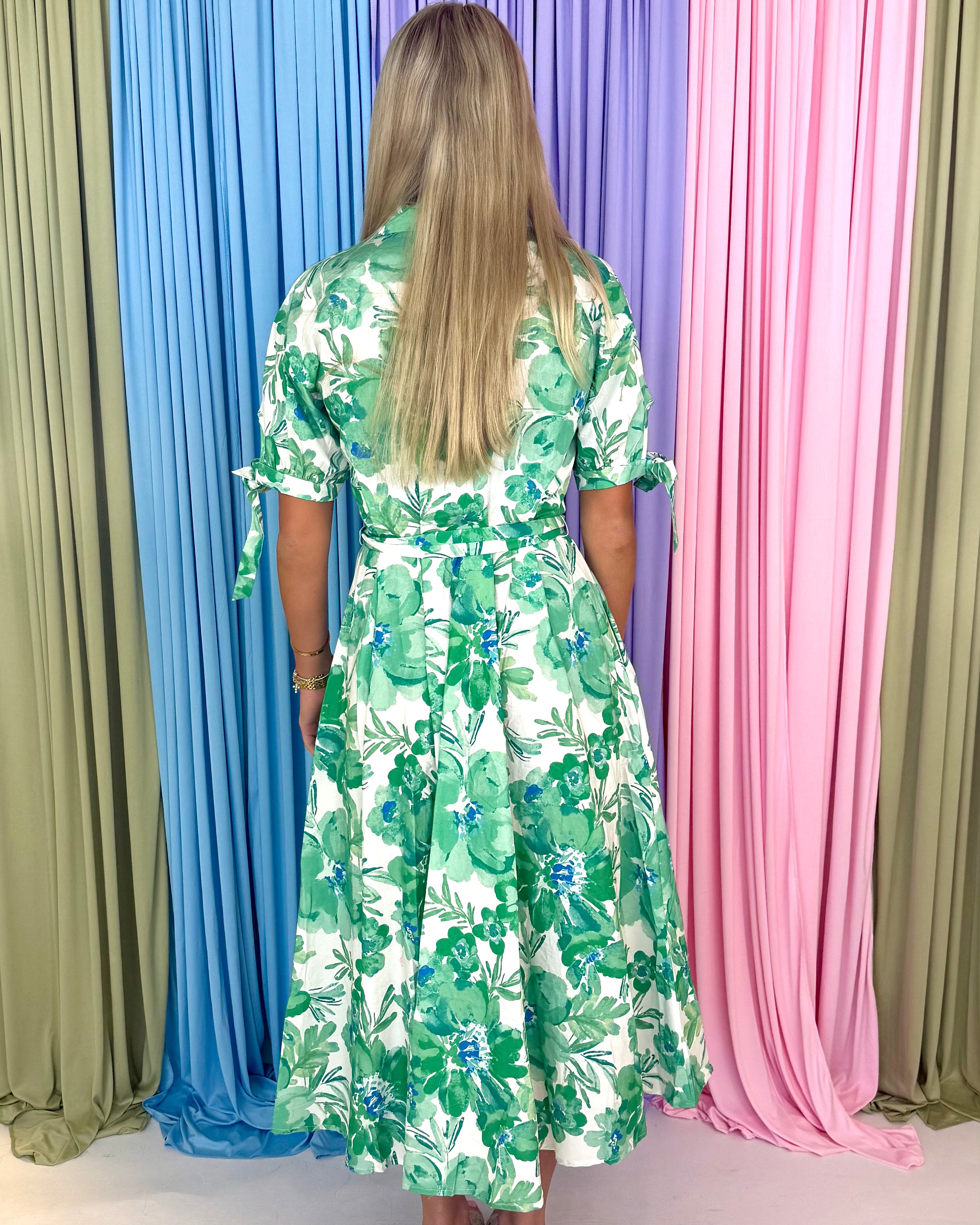 Simple Moment Ivory Green Floral Midi Shirt Dress-Shop-Womens-Boutique-Clothing