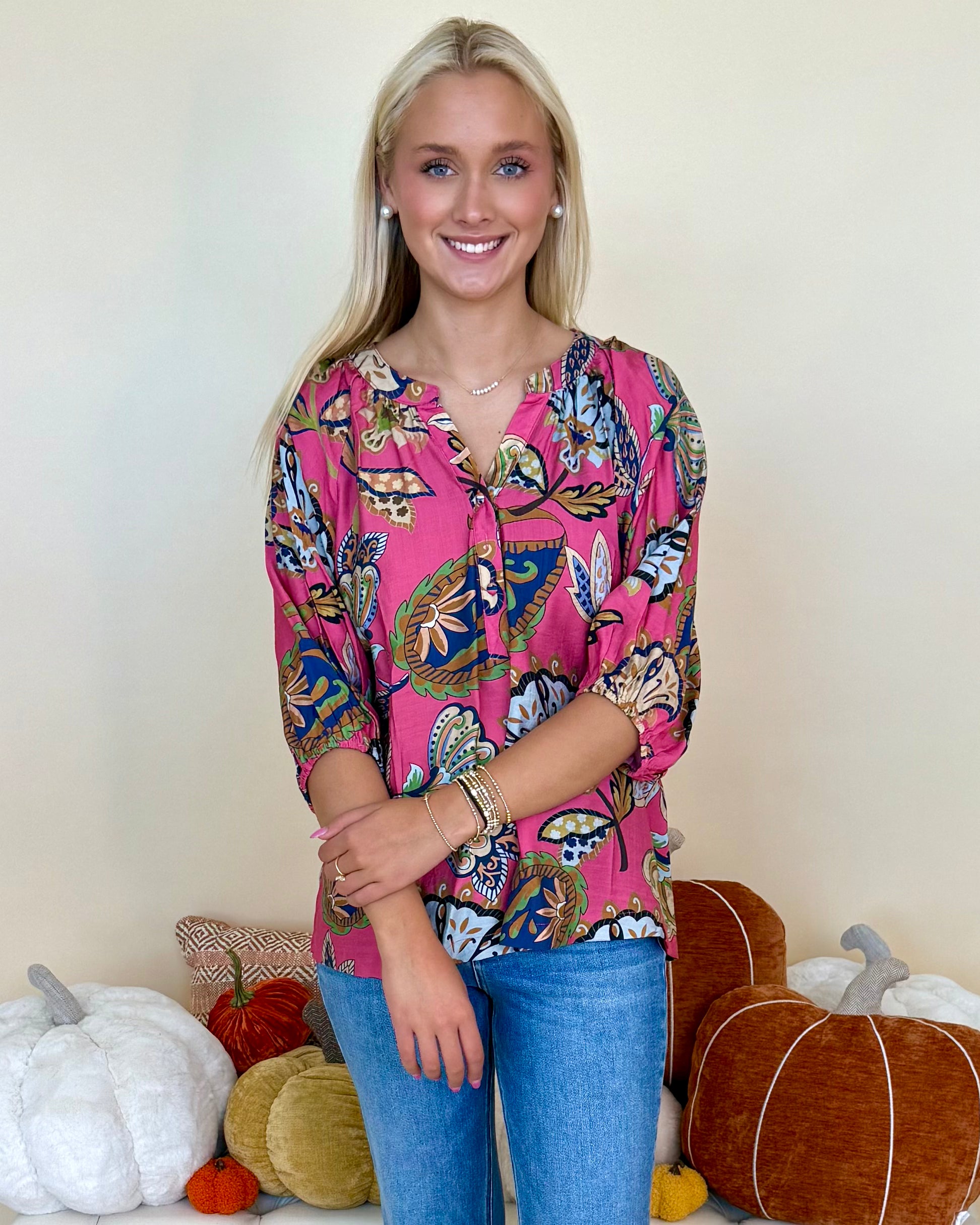 The Thoughtful Pink Abstract Button Top-Shop-Womens-Boutique-Clothing