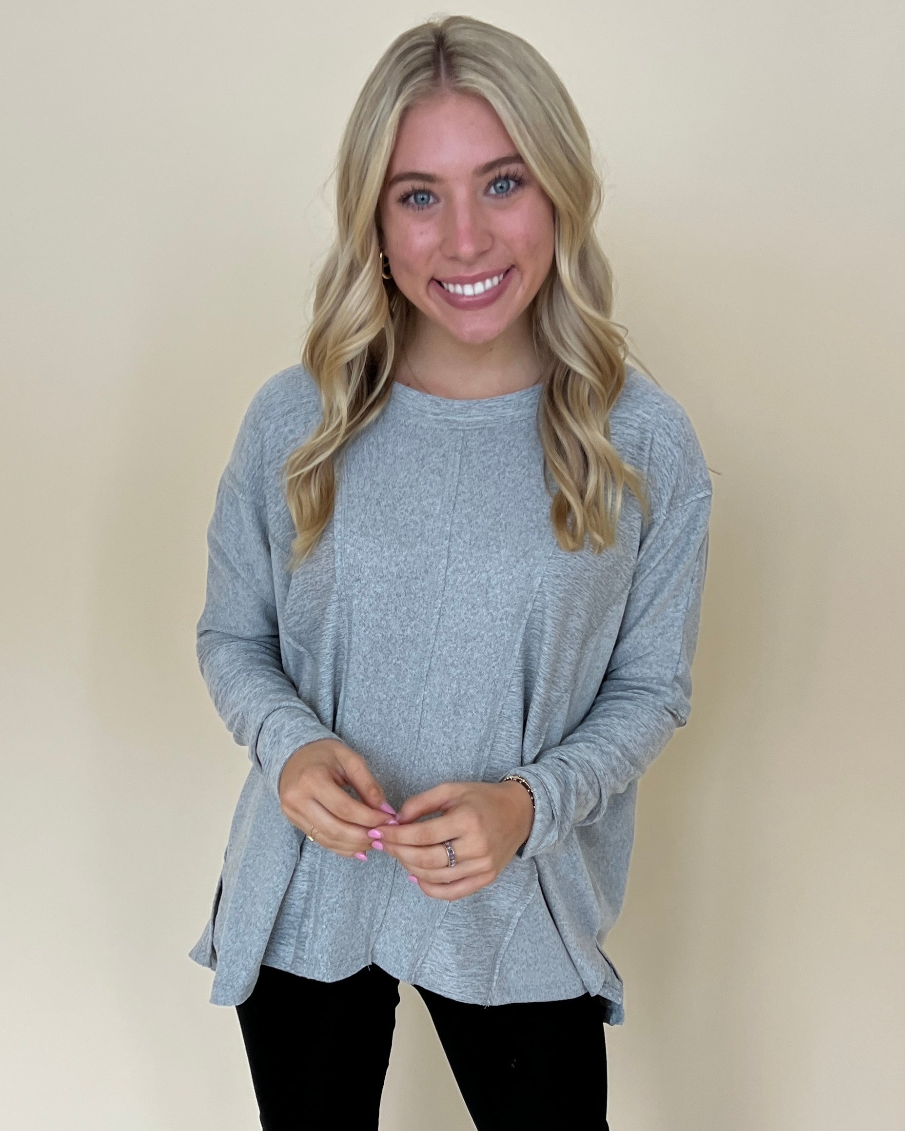 Gather Around H Grey Heathered Knit Top-Shop-Womens-Boutique-Clothing