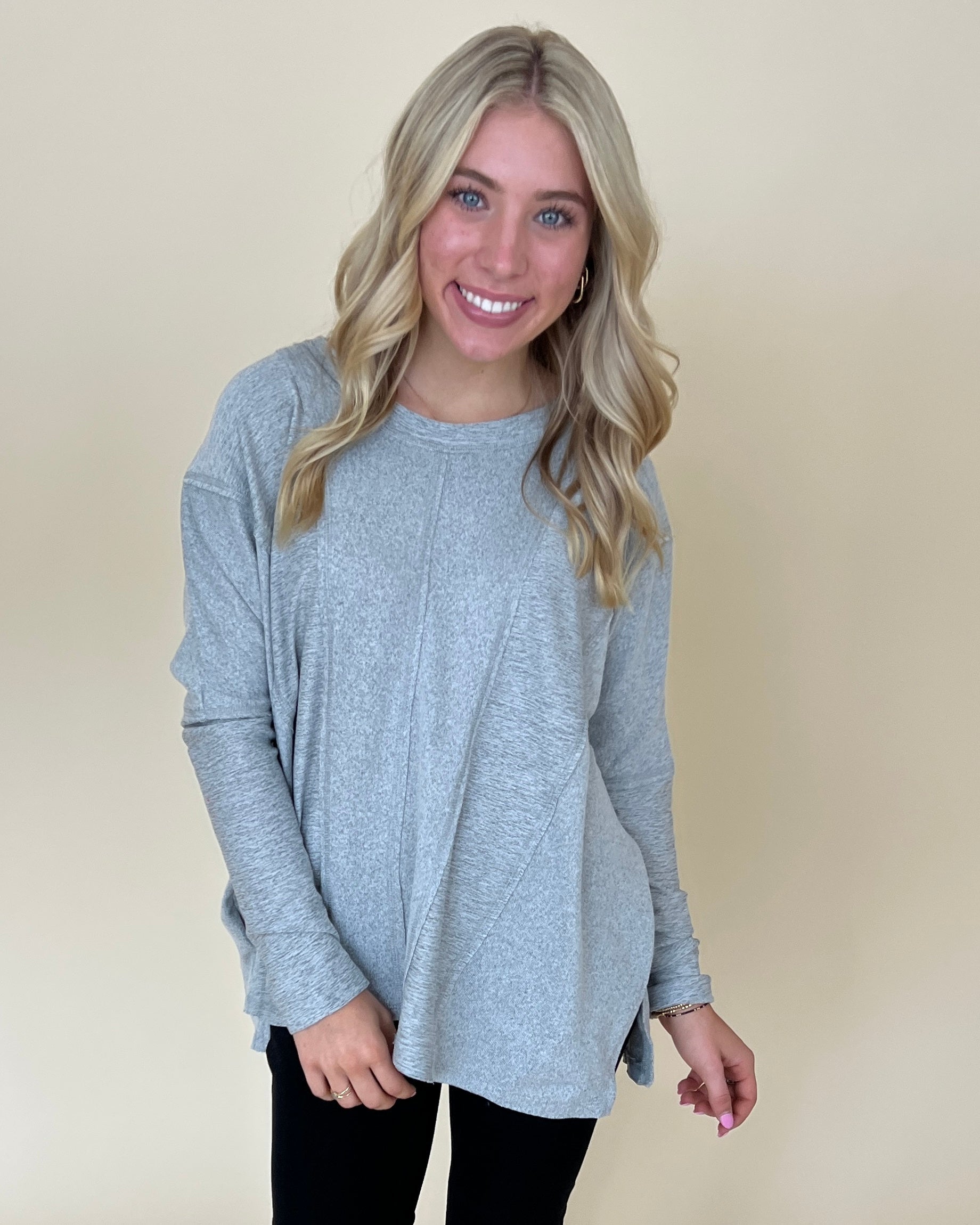 Gather Around H Grey Heathered Knit Top-Shop-Womens-Boutique-Clothing