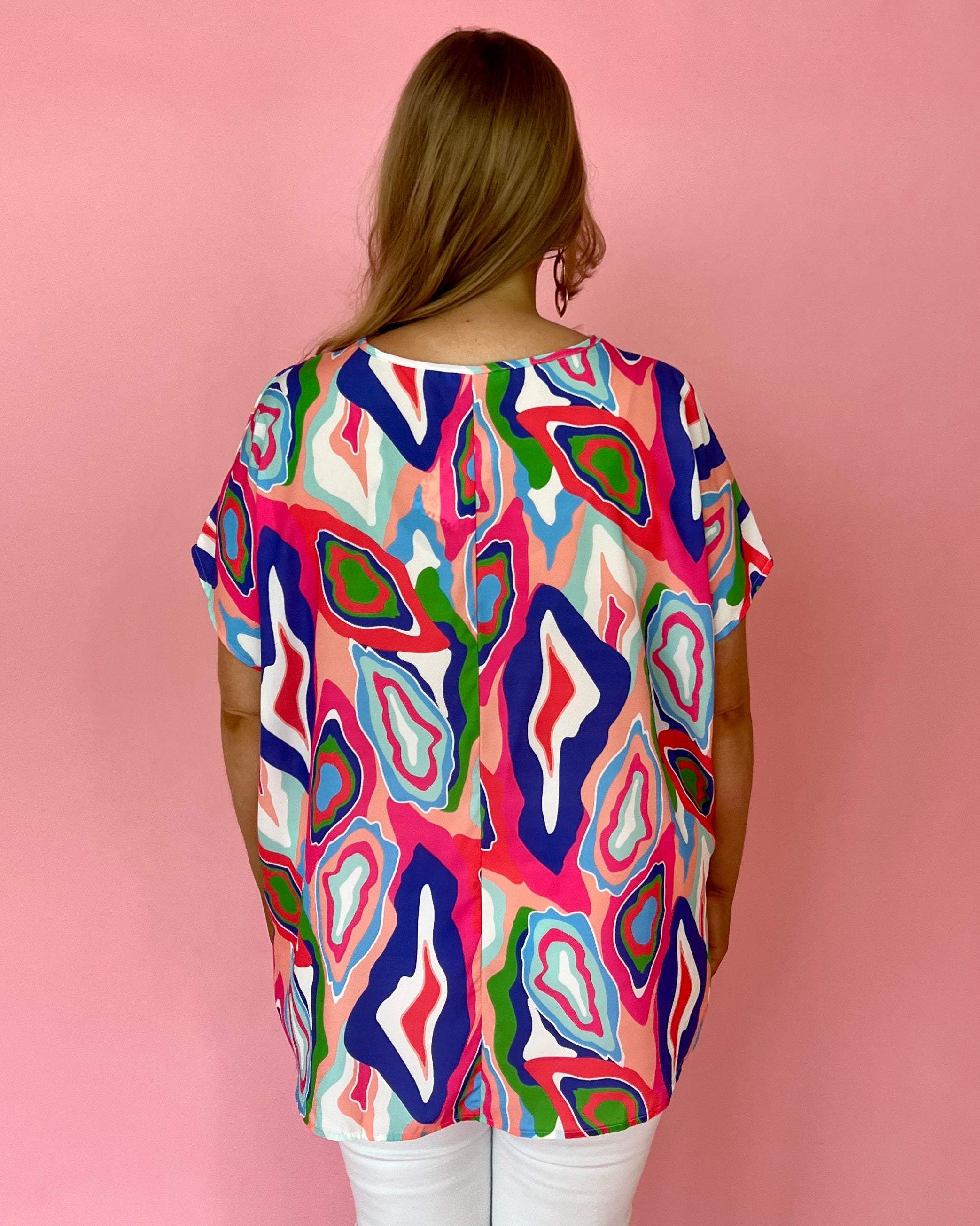 Let's Go Party Multicolor Plus Abstract Print V-neck Top-Shop-Womens-Boutique-Clothing