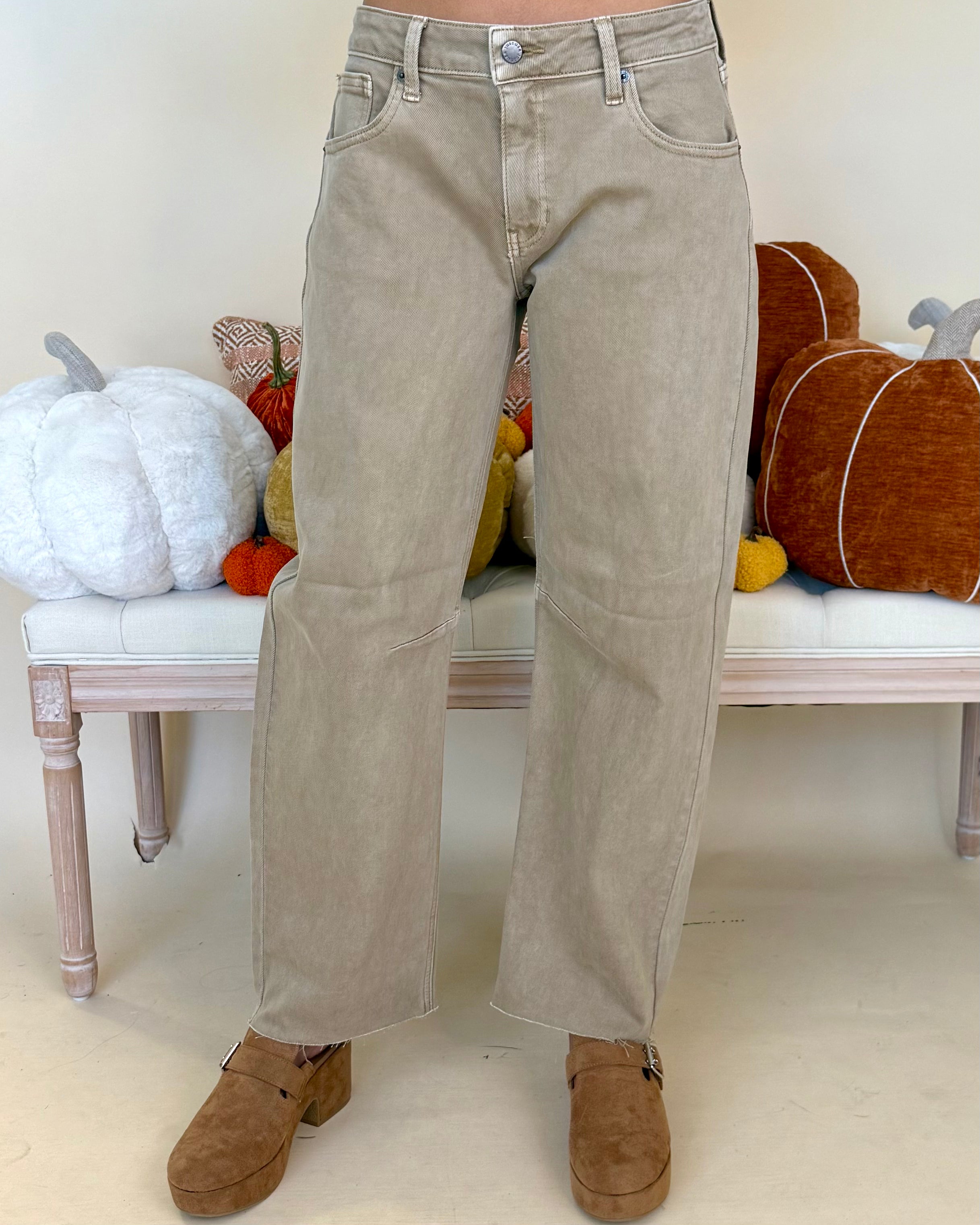 Promise This Khaki Mid Rise Barrel Jean-Shop-Womens-Boutique-Clothing