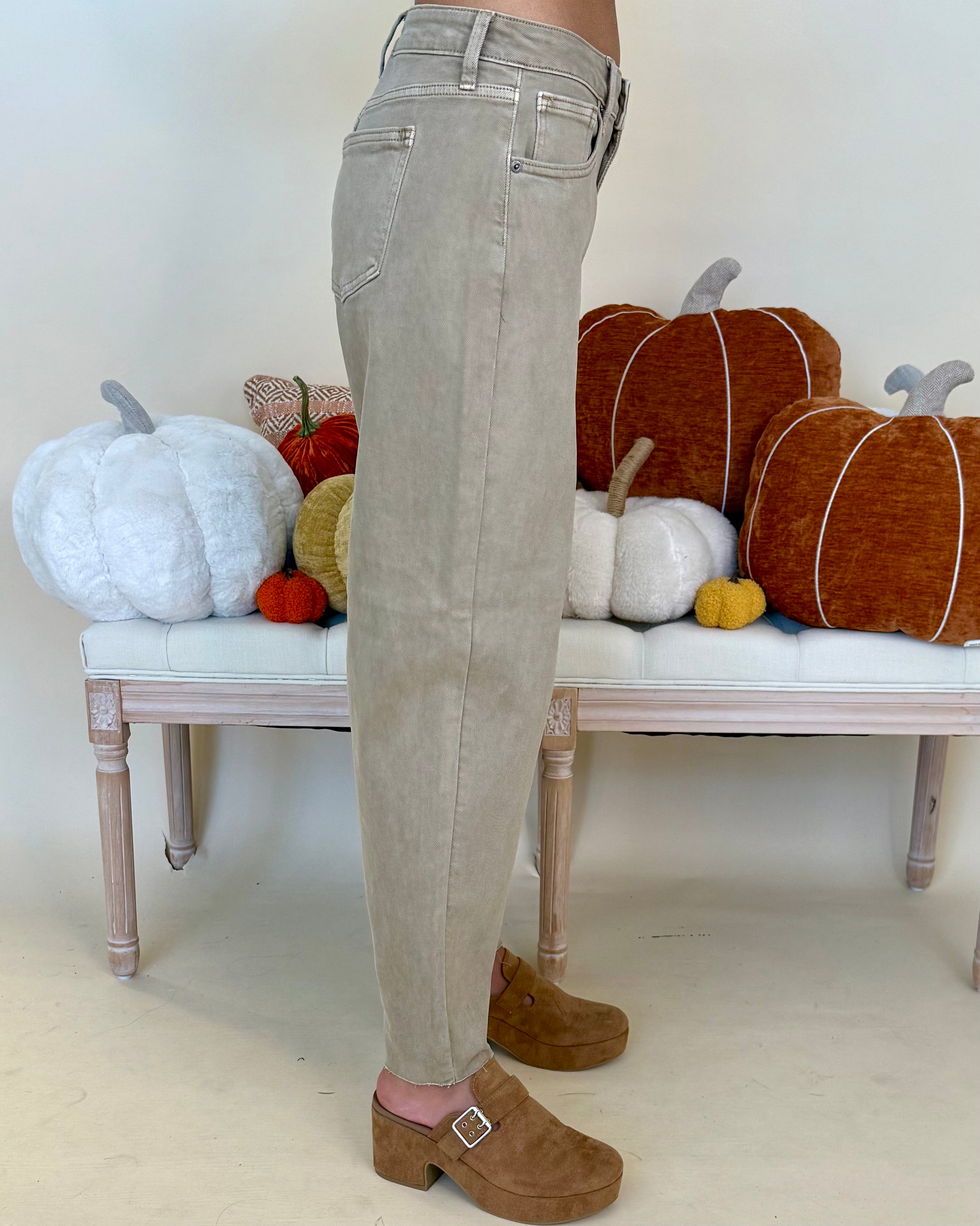 Promise This Khaki Mid Rise Barrel Jean-Shop-Womens-Boutique-Clothing