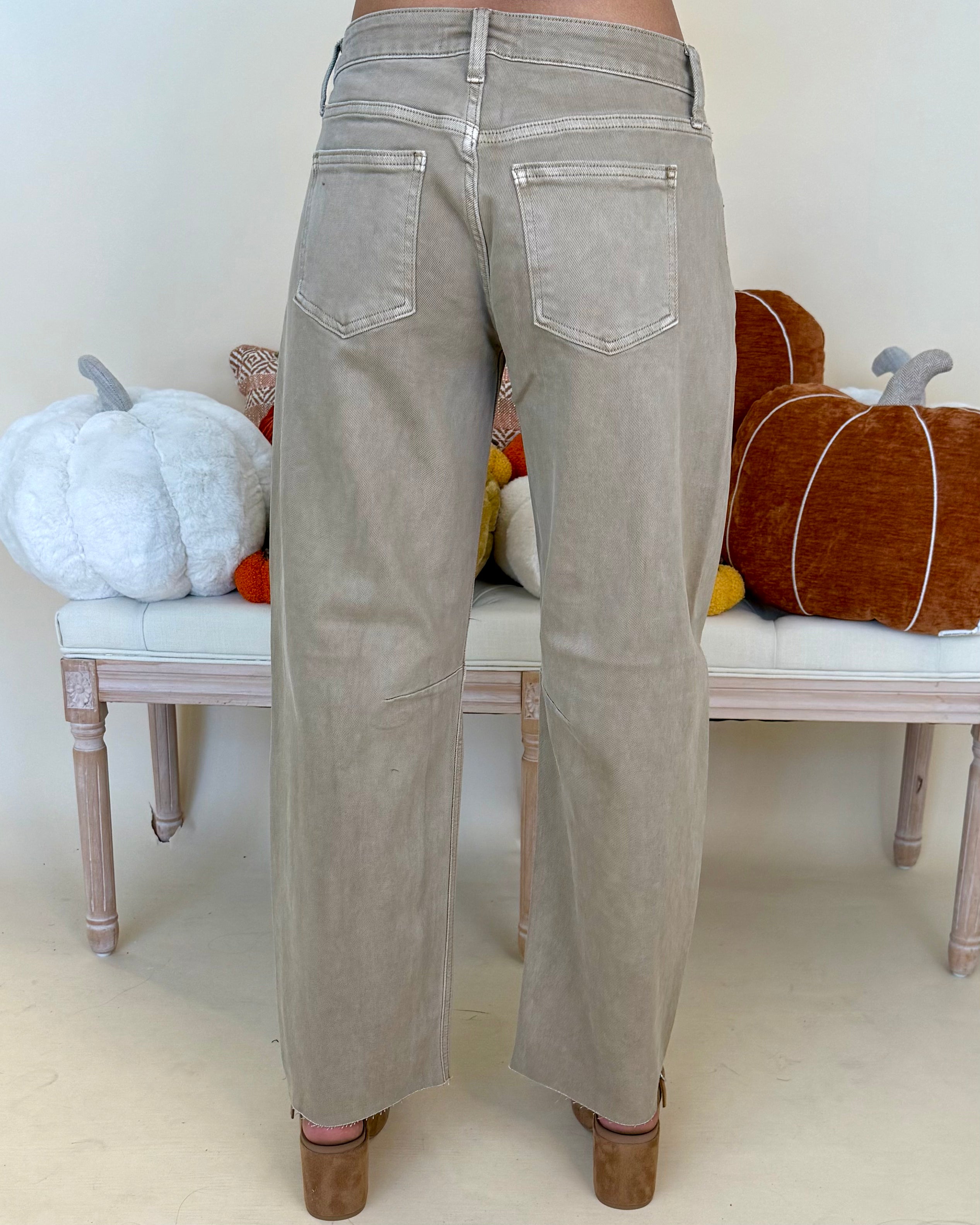 Promise This Khaki Mid Rise Barrel Jean-Shop-Womens-Boutique-Clothing