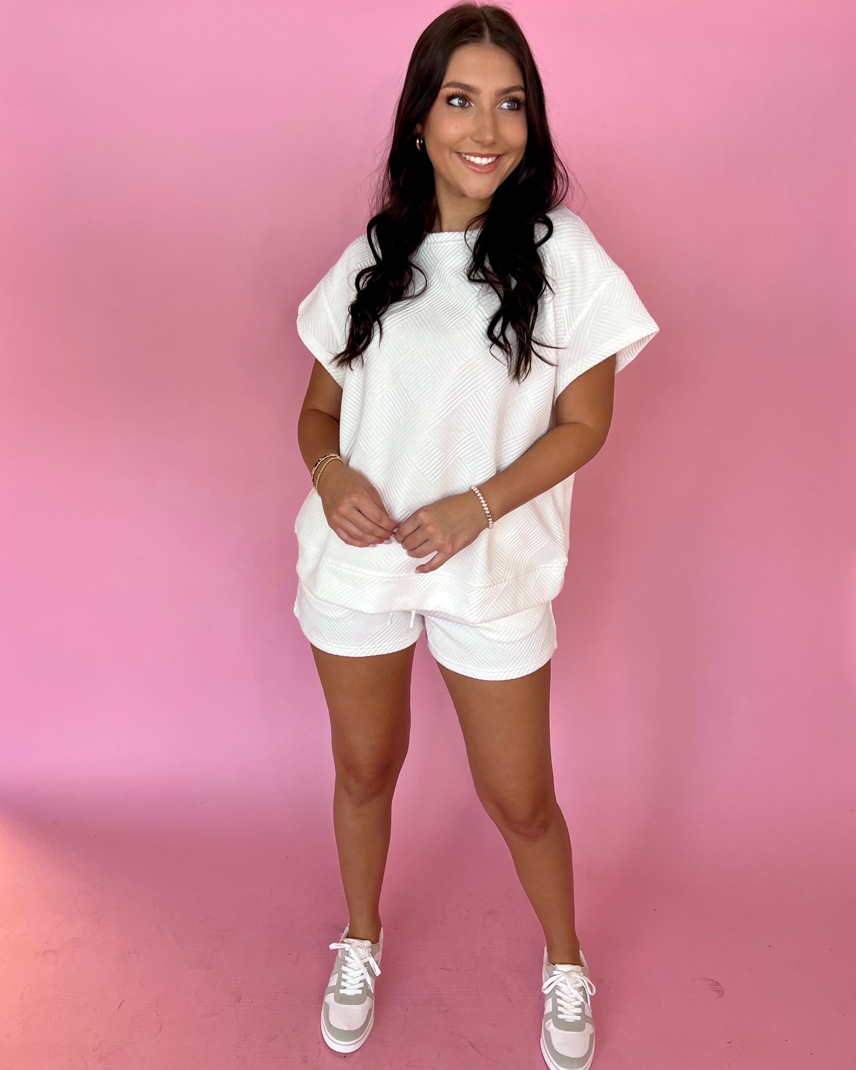 It Counts White Textured Soft Shorts-Shop-Womens-Boutique-Clothing