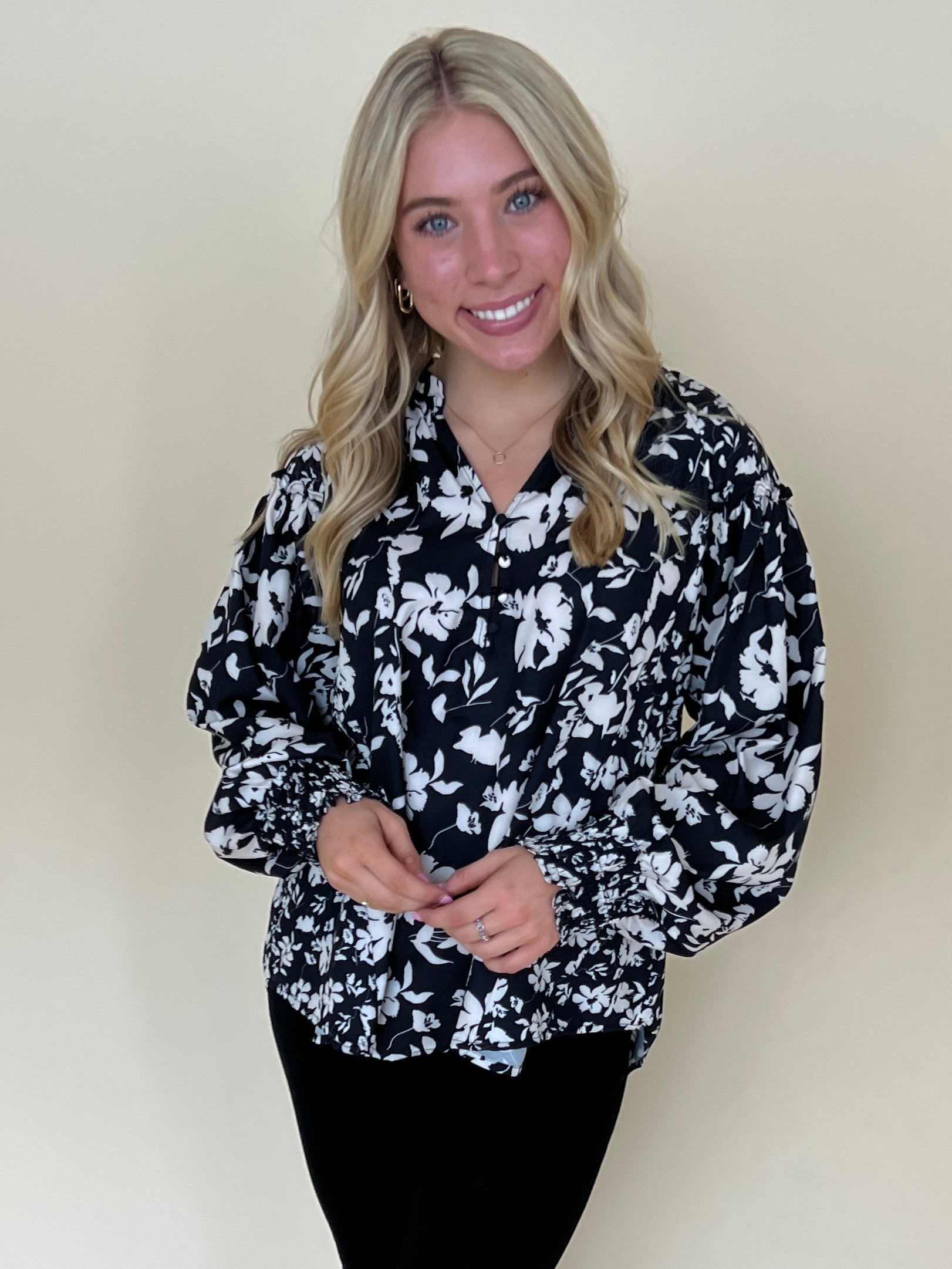 Never Late Black Mix Floral Smocked Top-Shop-Womens-Boutique-Clothing