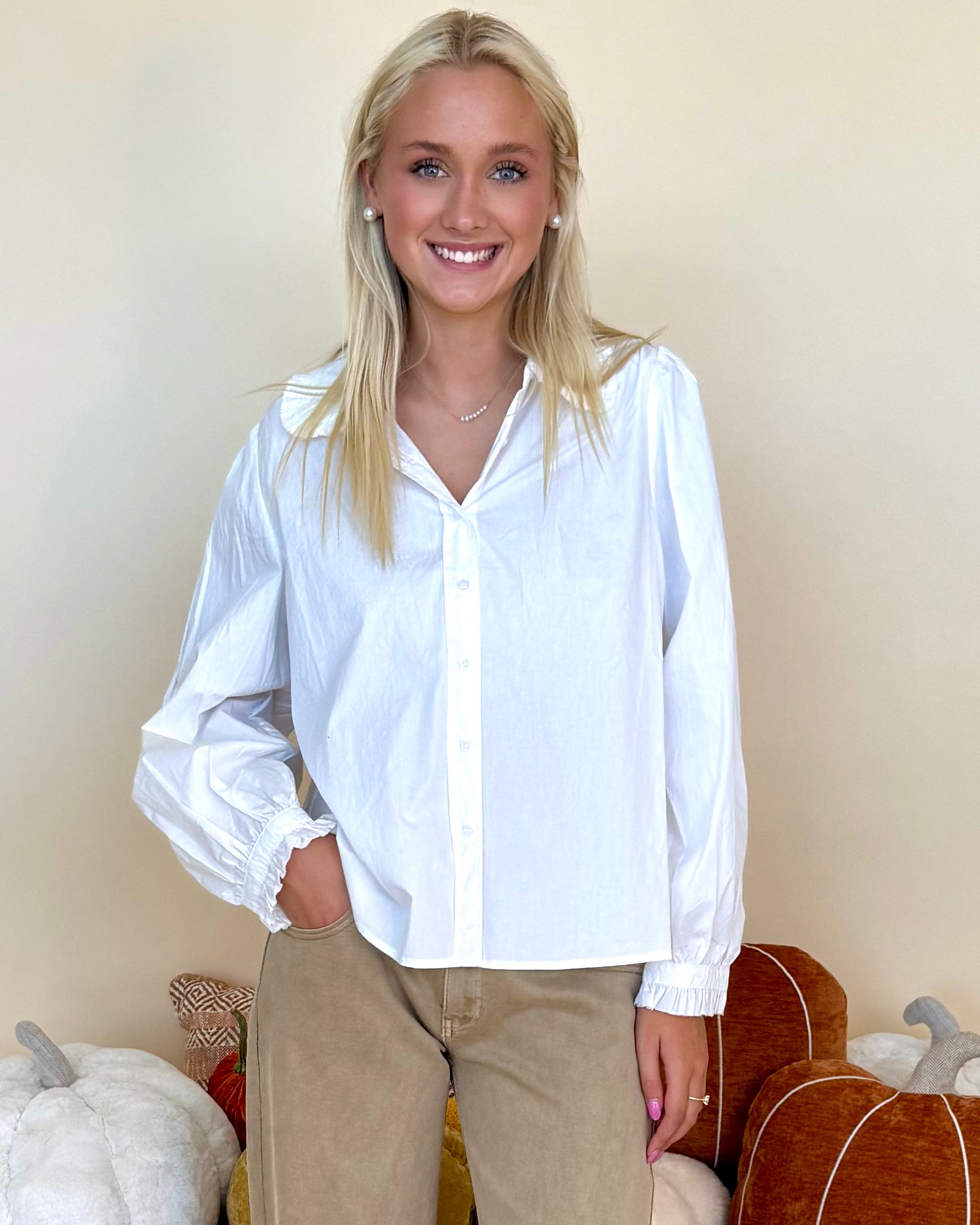 Ideal Crush Off White Ruffle Button Top-Shop-Womens-Boutique-Clothing