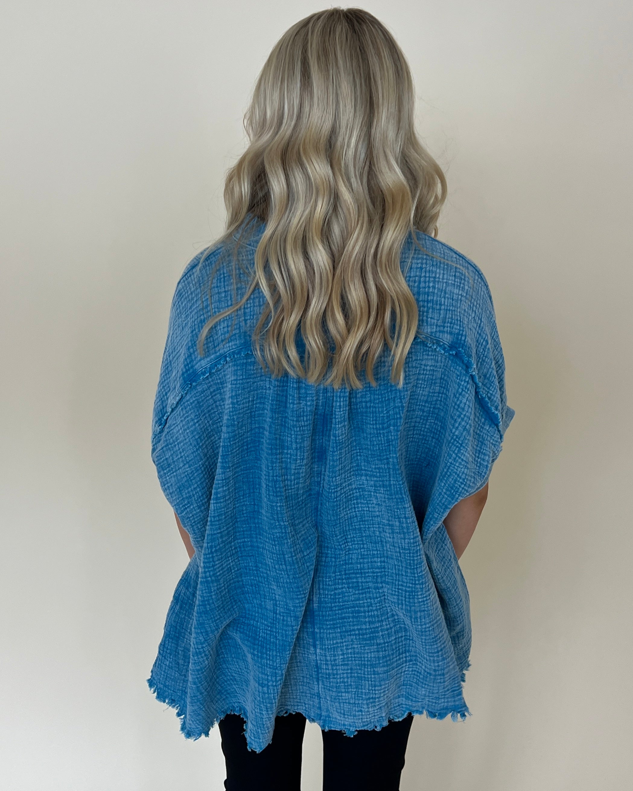 Beyond Today Teal Blue Crinkle Gauze Top-Shop-Womens-Boutique-Clothing