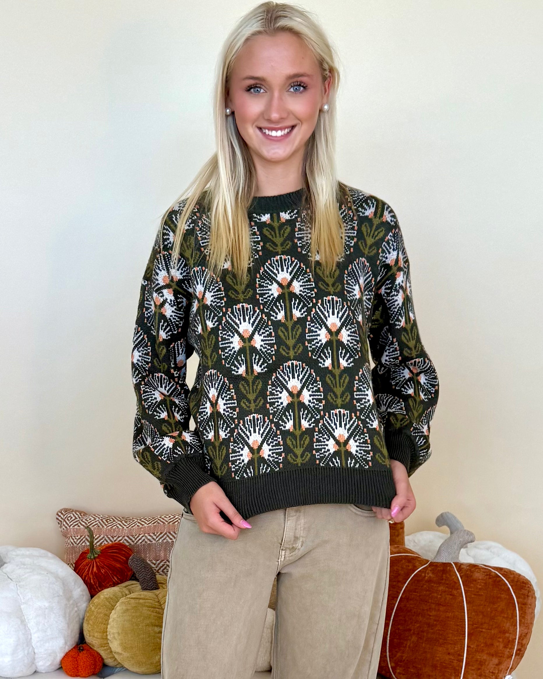 There's Always Hope Olive Print Sweater-Shop-Womens-Boutique-Clothing