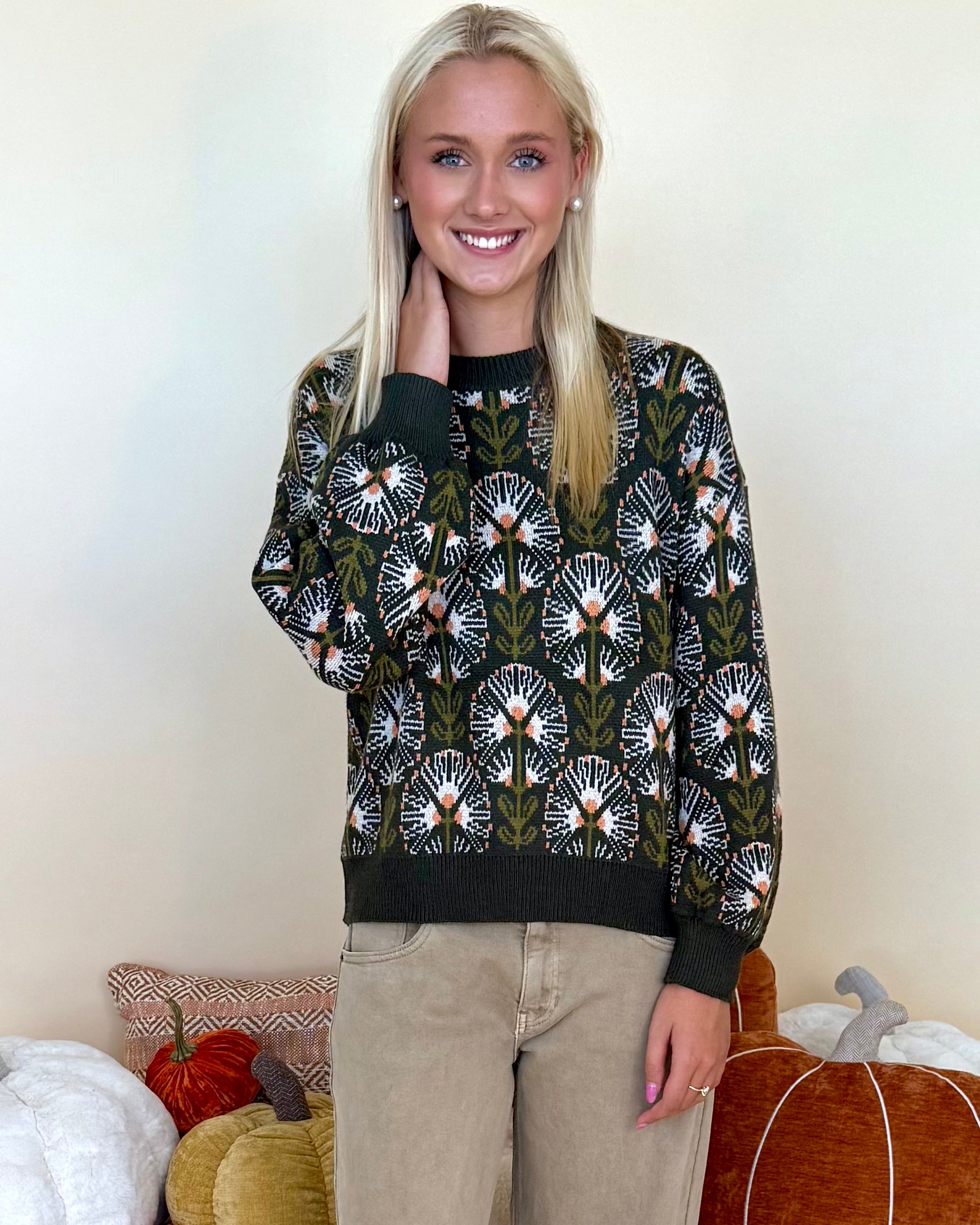 There's Always Hope Olive Print Sweater-Shop-Womens-Boutique-Clothing