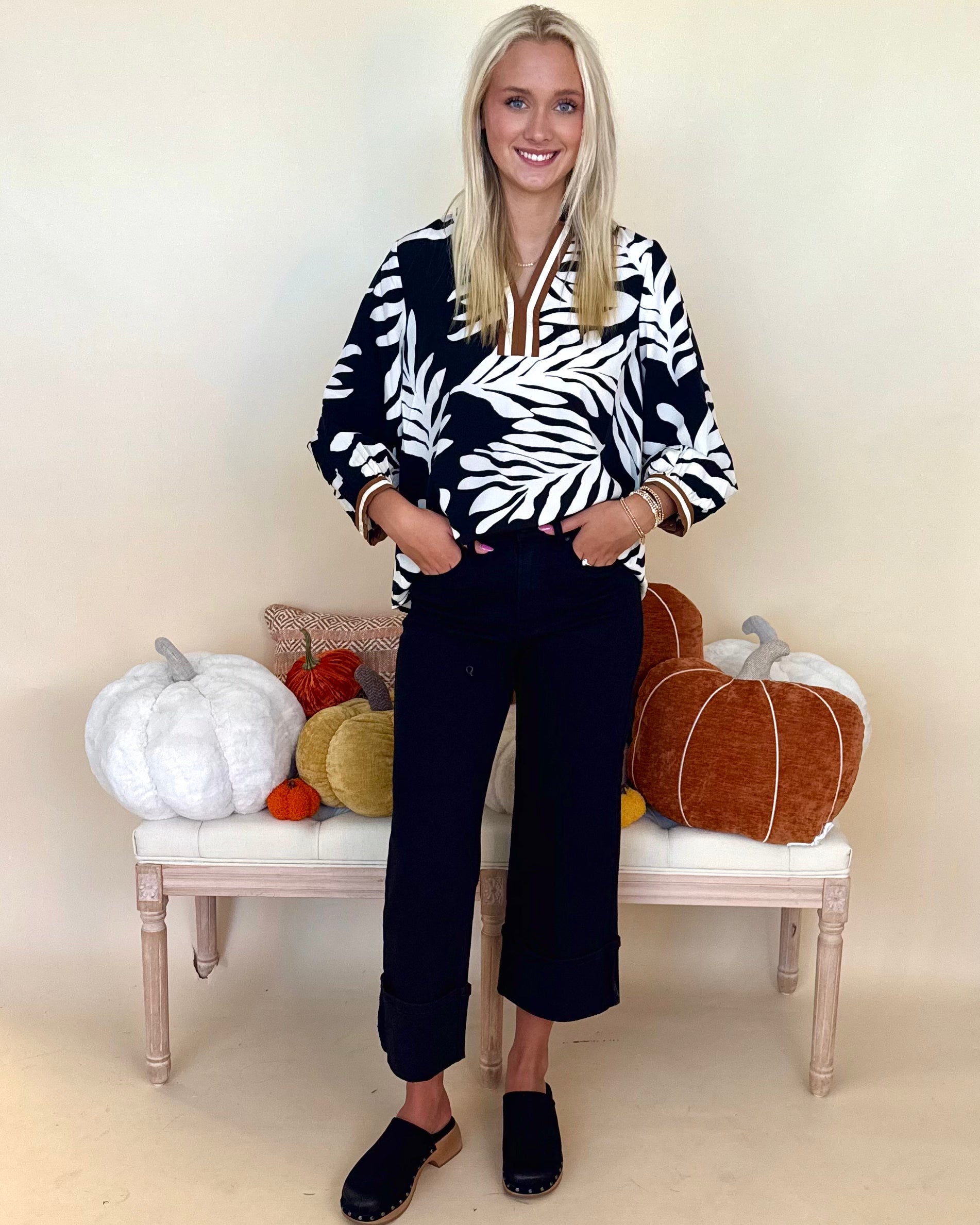 Around It All Black Leaf Print Top-Shop-Womens-Boutique-Clothing