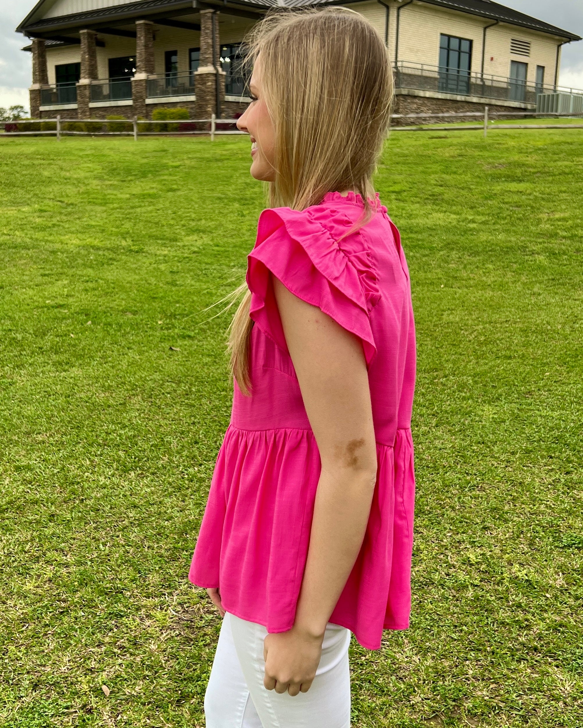 Certain Look Hot Pink Ruffle Top-Shop-Womens-Boutique-Clothing