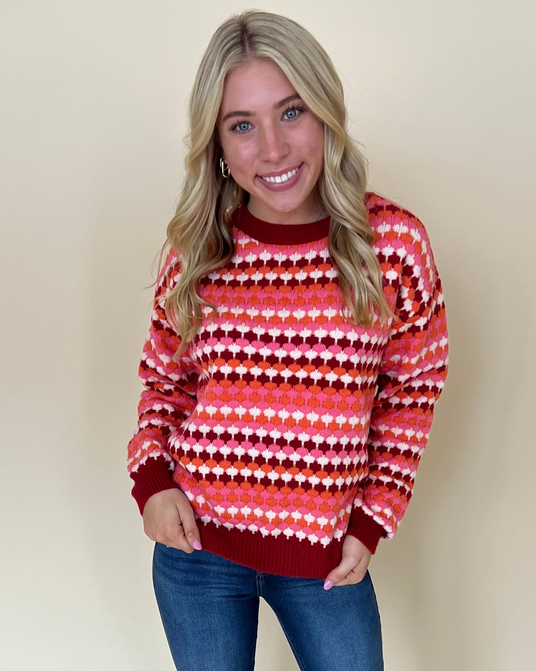 Always Fun Red Multi Colored Sweater-Shop-Womens-Boutique-Clothing
