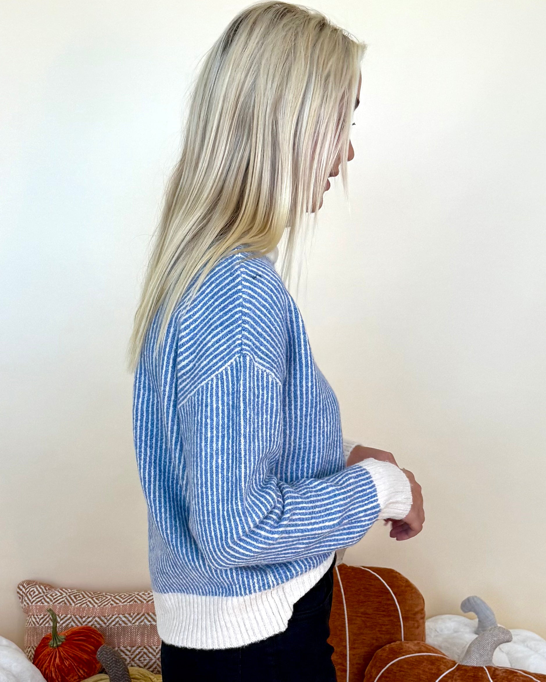 All Is Calm Blue Marled Turtle Neck Sweater-Shop-Womens-Boutique-Clothing