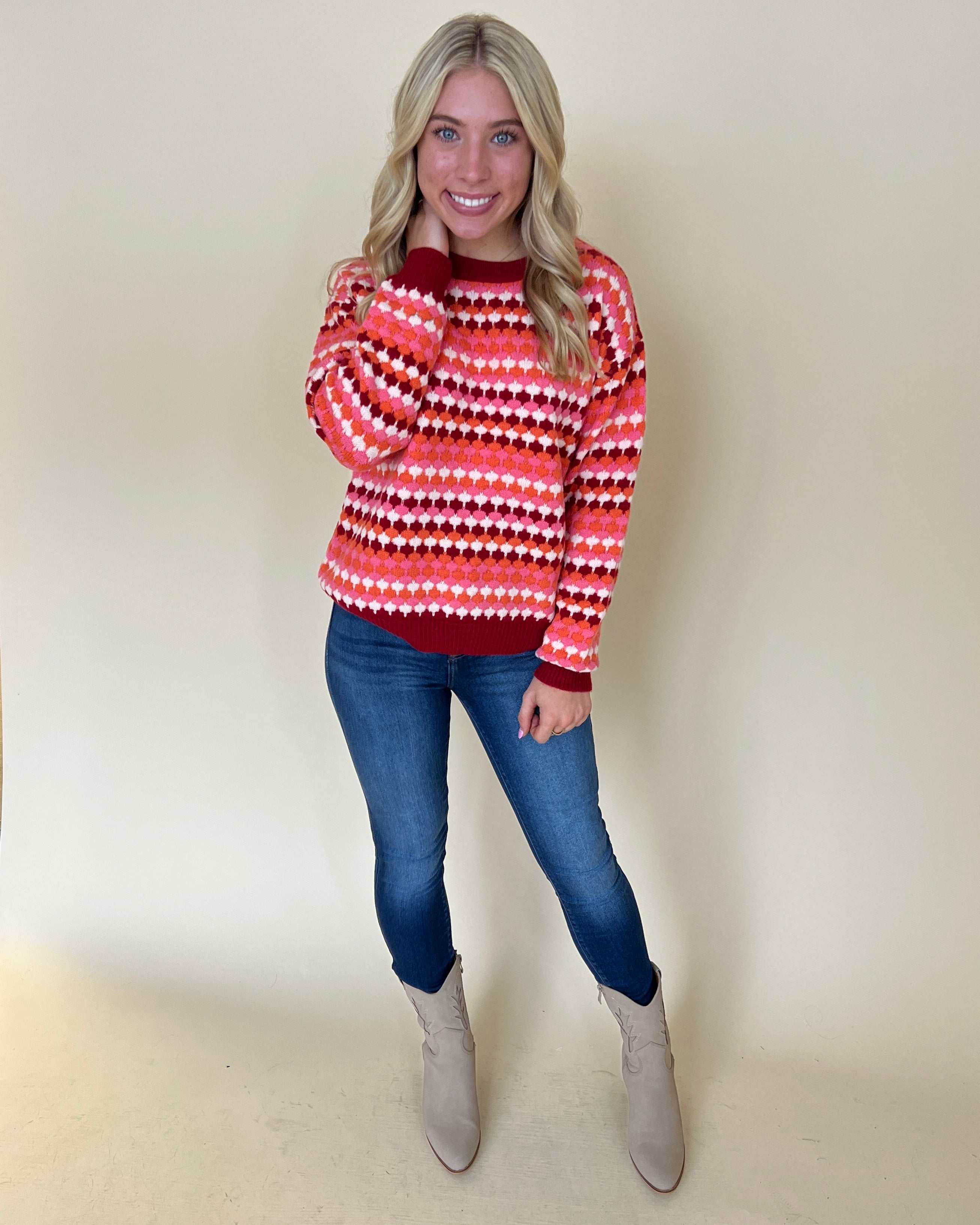 Always Fun Red Multi Colored Sweater-Shop-Womens-Boutique-Clothing