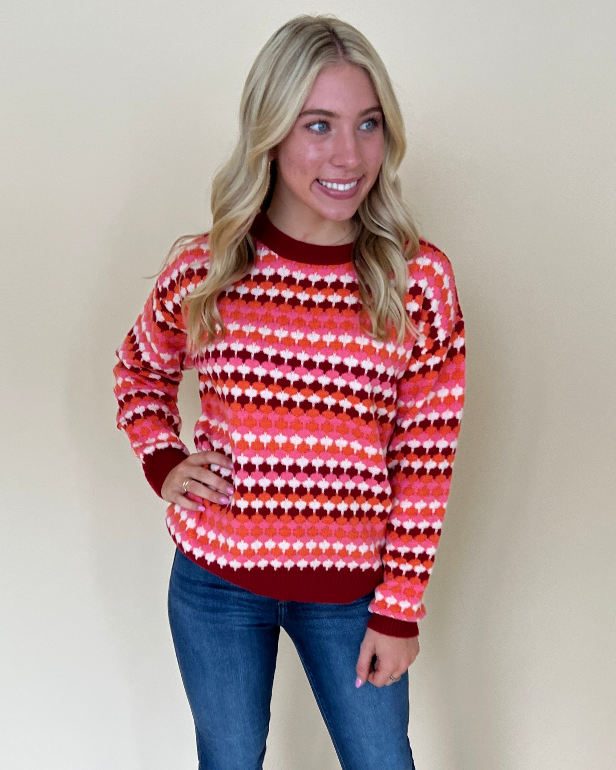 Always Fun Red Multi Colored Sweater-Shop-Womens-Boutique-Clothing