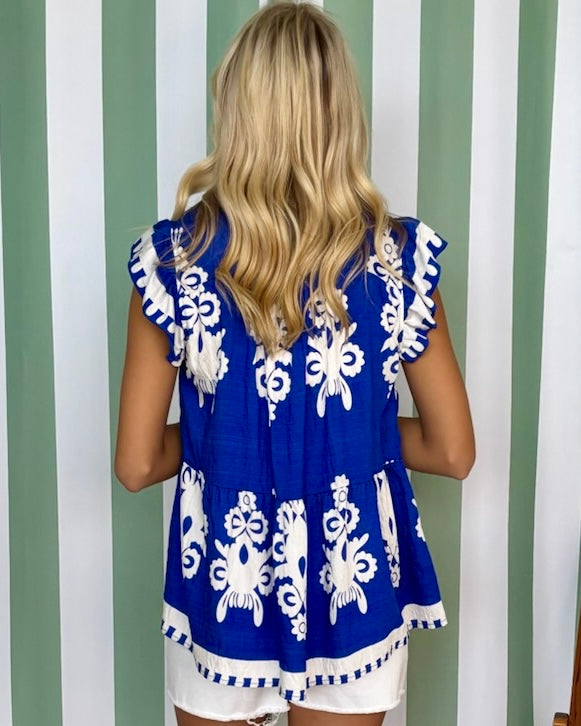 Happy Hour Cobalt Blue Abstract Top-Shop-Womens-Boutique-Clothing