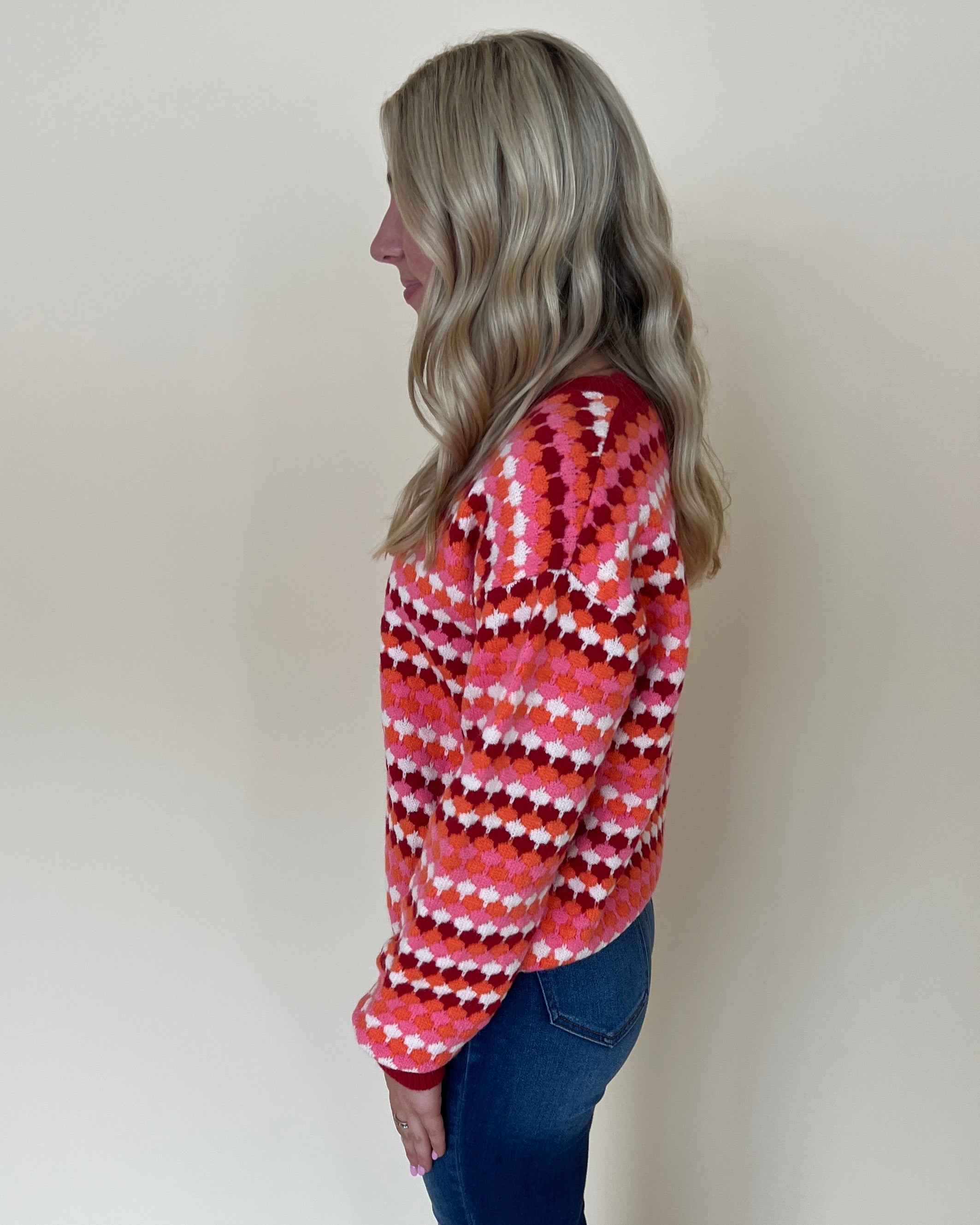 Always Fun Red Multi Colored Sweater-Shop-Womens-Boutique-Clothing