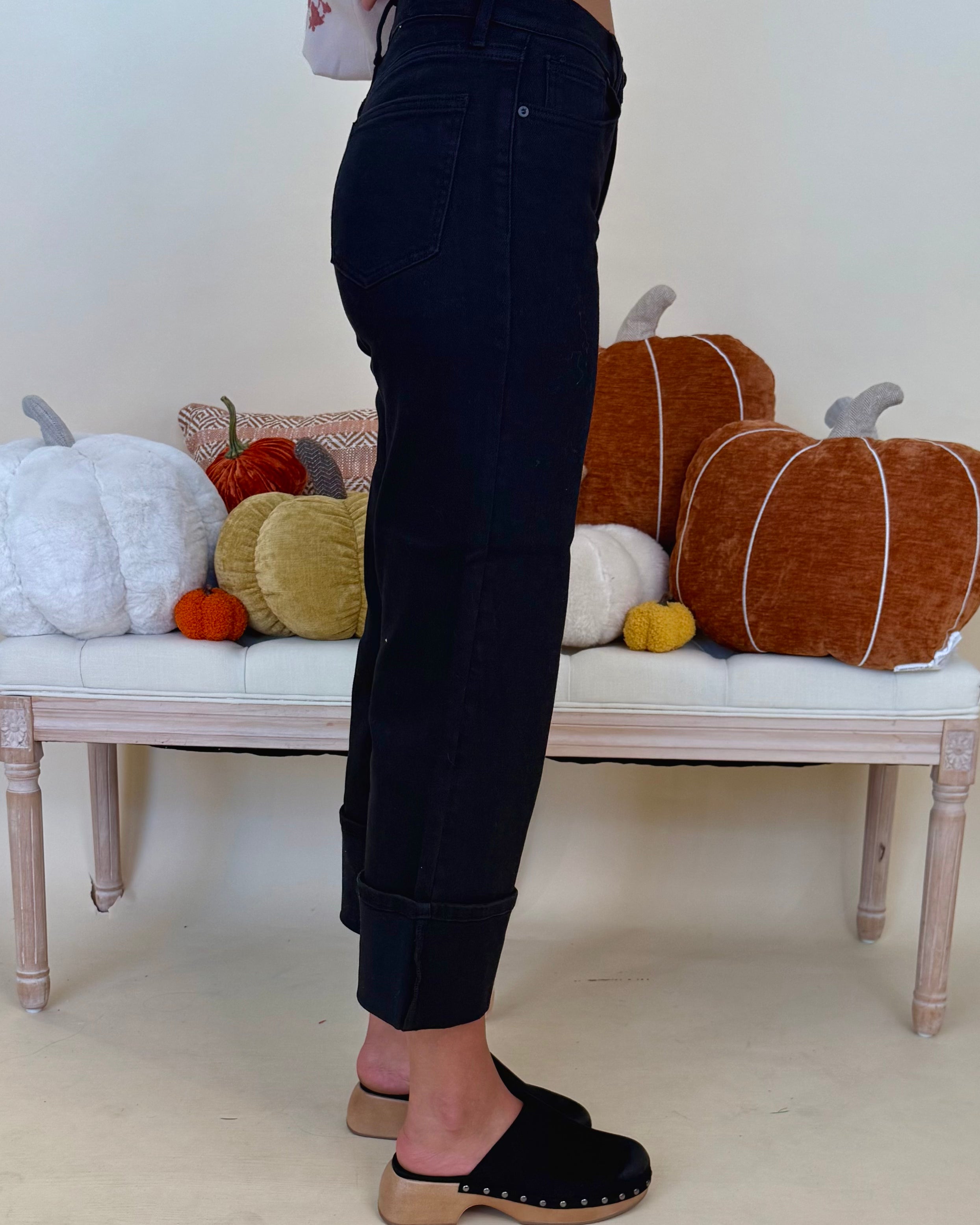 Chai Time Black Cuffed Wide Leg Jean-Shop-Womens-Boutique-Clothing