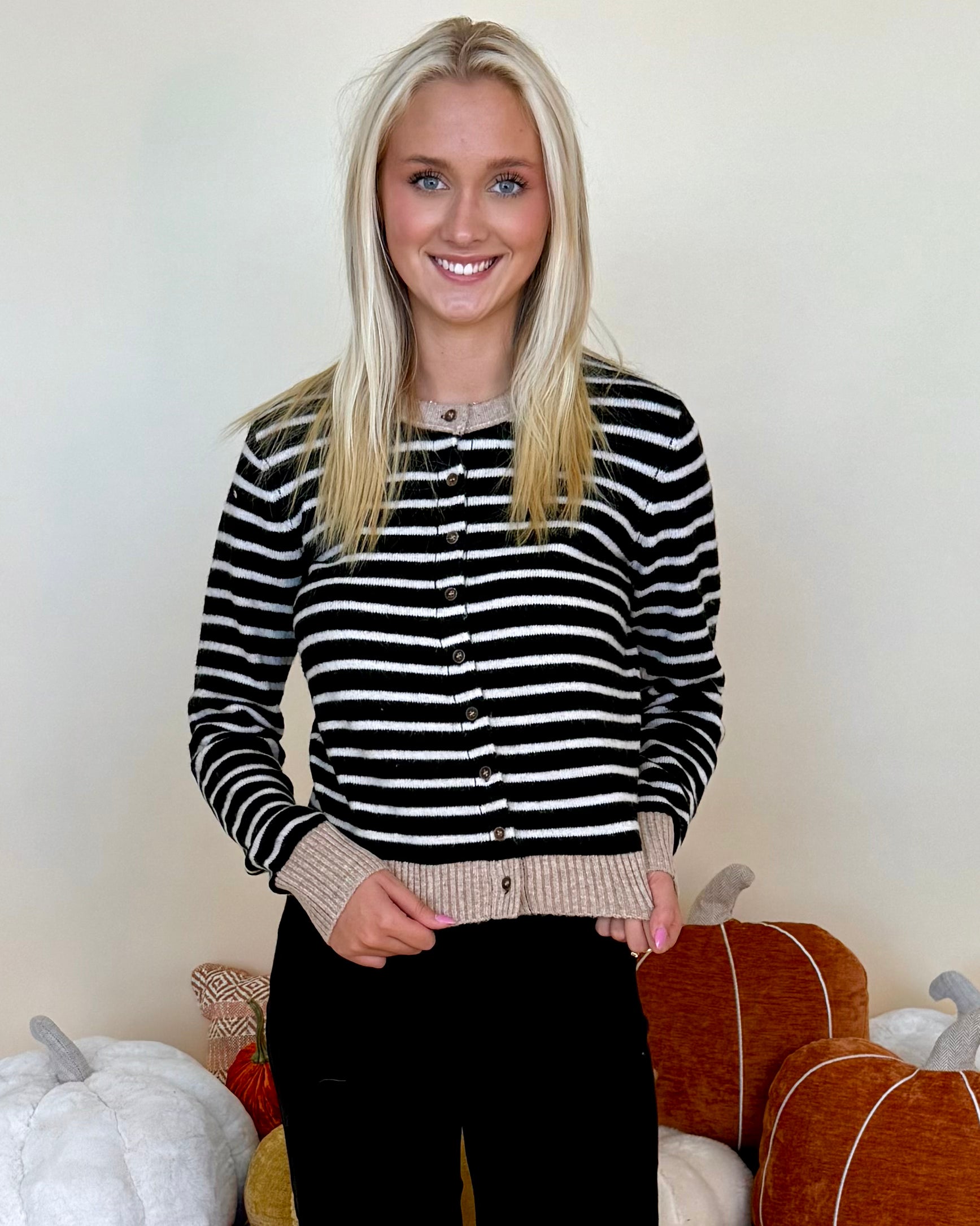 Comes Together Black Stripe Button Cardigan-Shop-Womens-Boutique-Clothing