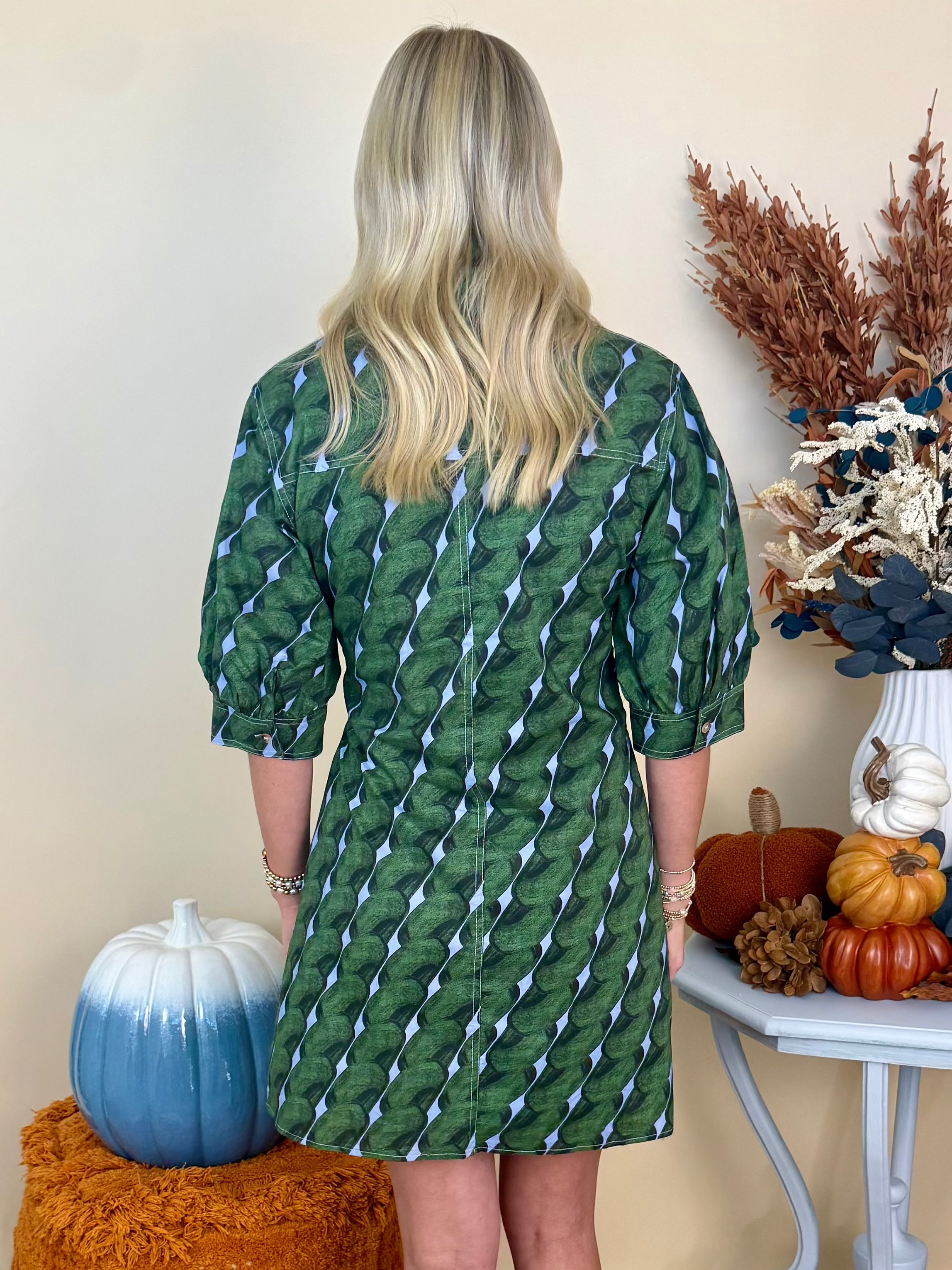 Sweet Harmony Olive Print 3/4 Sleeve Belted Dress-Shop-Womens-Boutique-Clothing