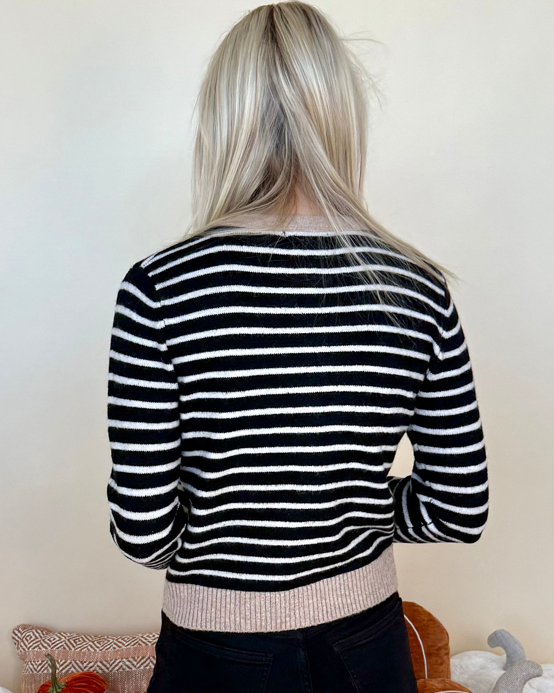 Comes Together Black Stripe Button Cardigan-Shop-Womens-Boutique-Clothing