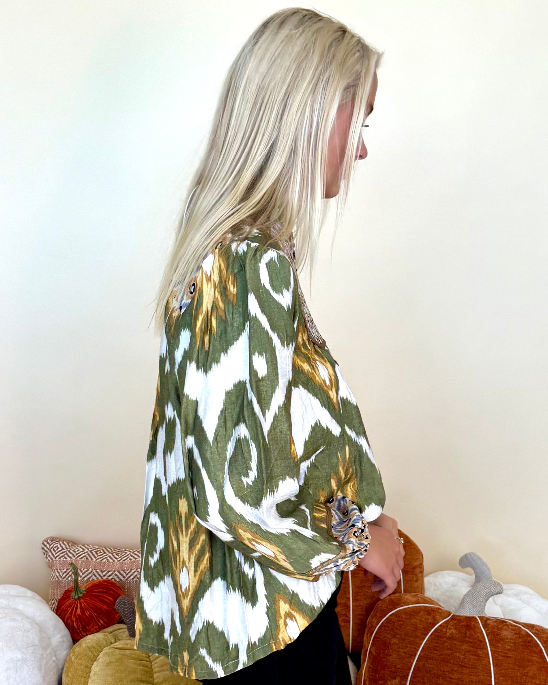 Harvest Hues Olive Ikat Boho Top-Shop-Womens-Boutique-Clothing