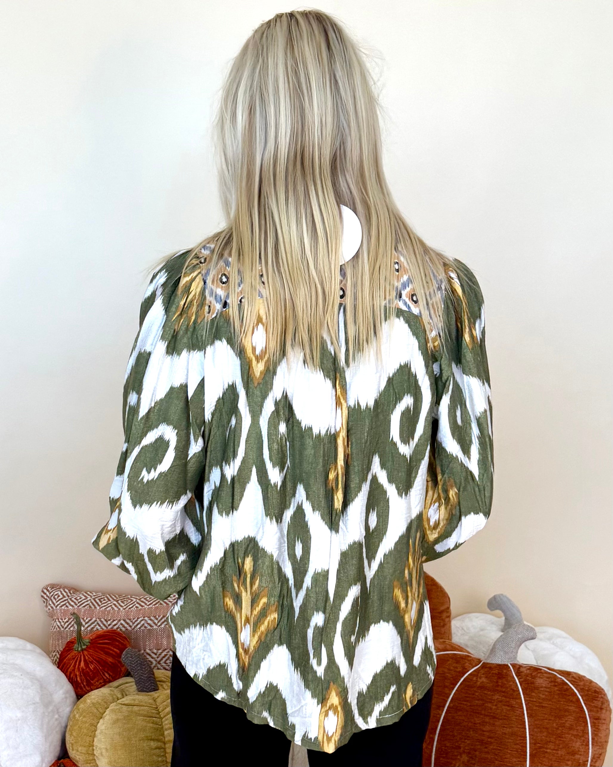 Harvest Hues Olive Ikat Boho Top-Shop-Womens-Boutique-Clothing