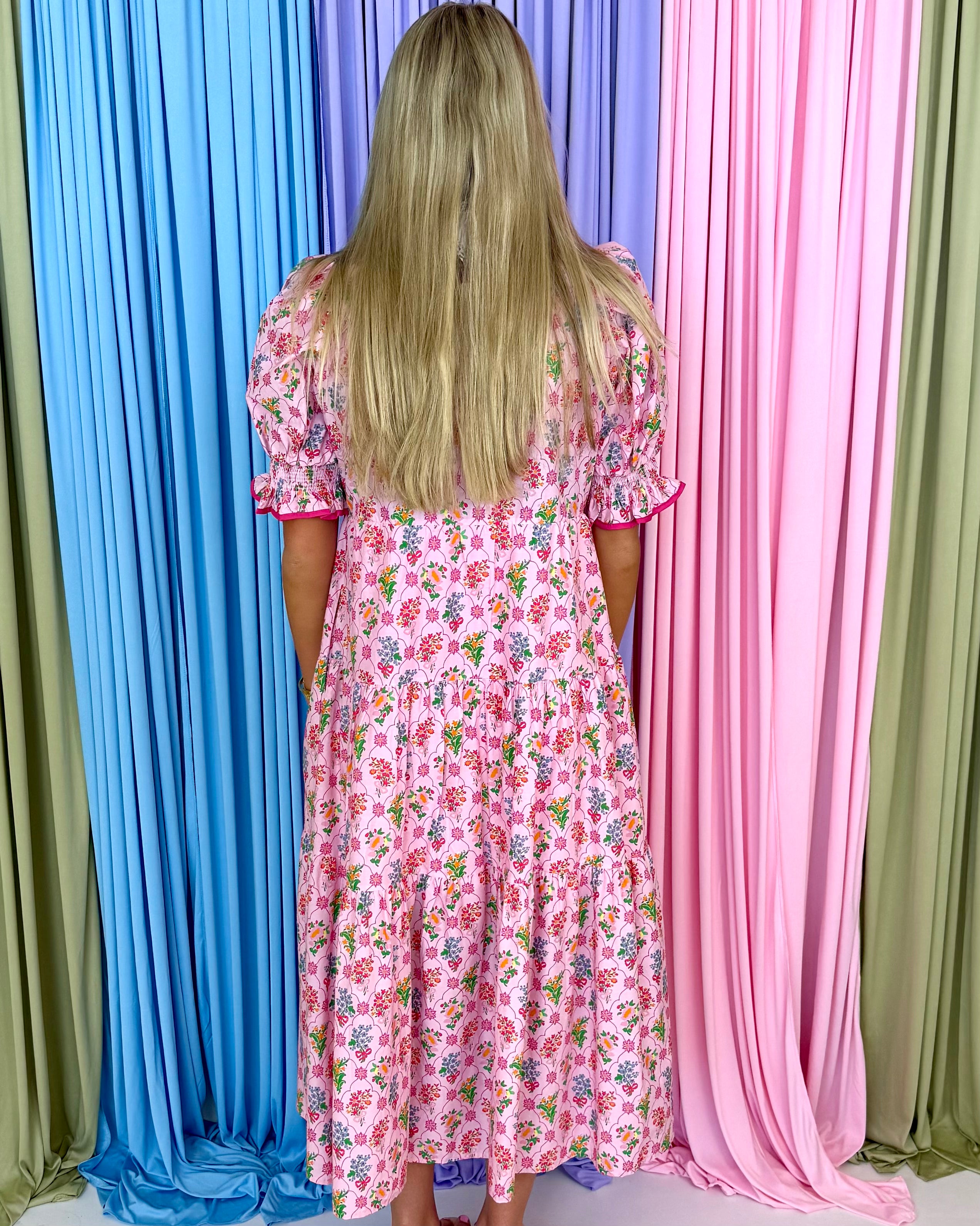 Bloom Muse Pink Floral Midi Dress-Shop-Womens-Boutique-Clothing
