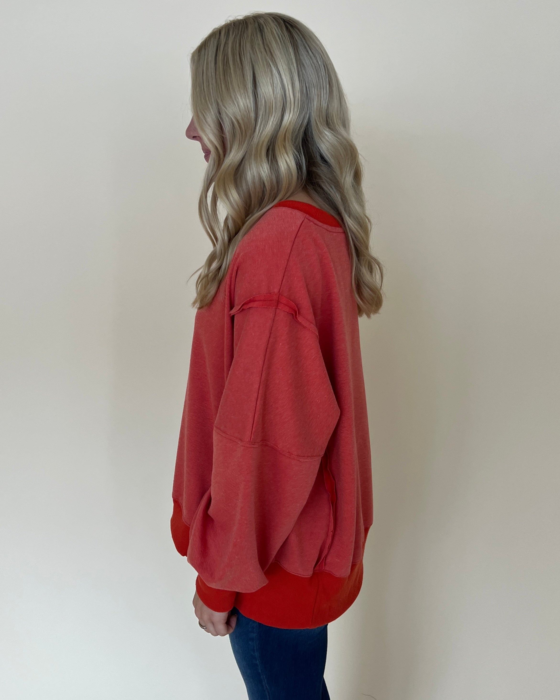 Holding Me Brick Raw Edge Sweatshirt-Shop-Womens-Boutique-Clothing