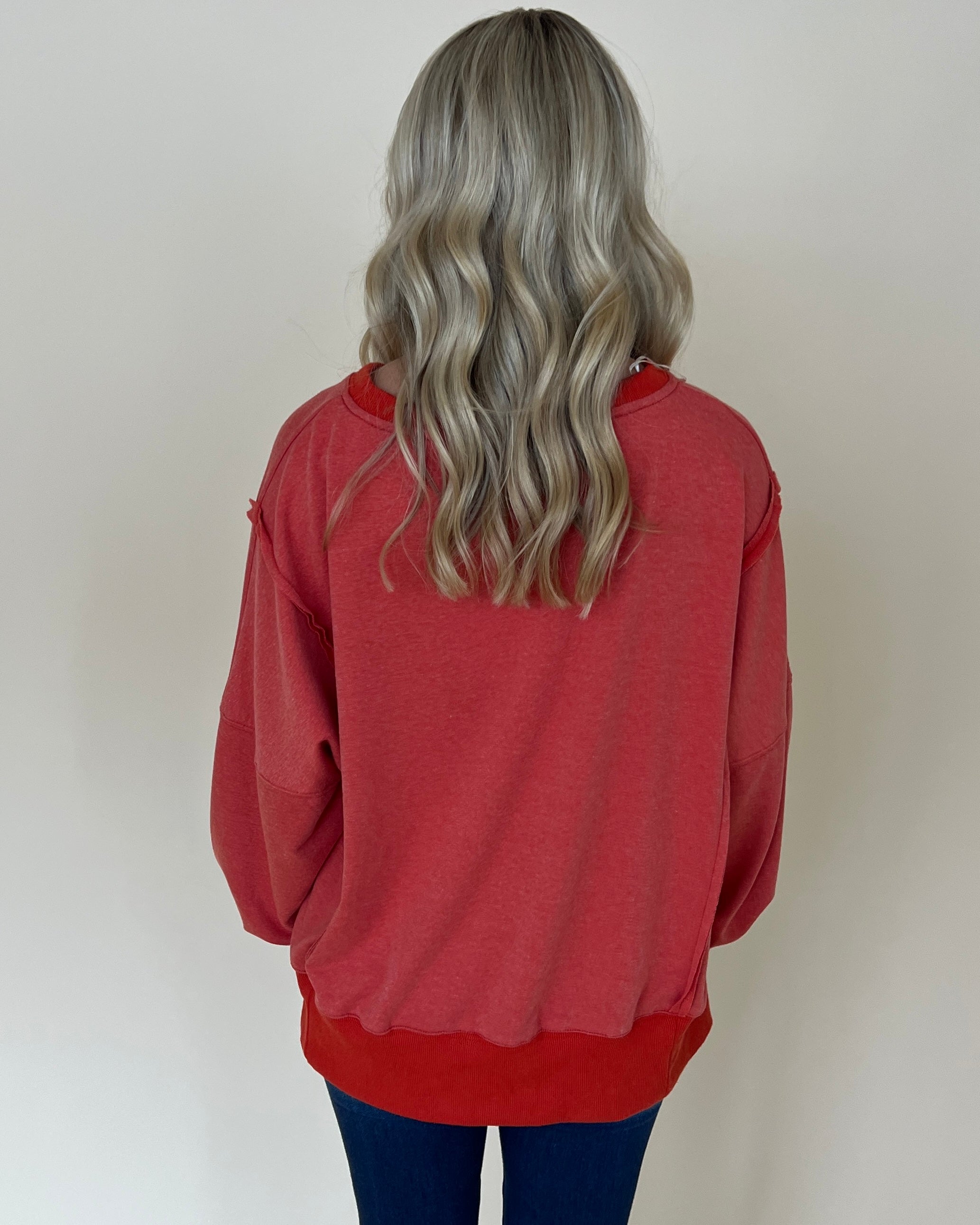 Holding Me Brick Raw Edge Sweatshirt-Shop-Womens-Boutique-Clothing