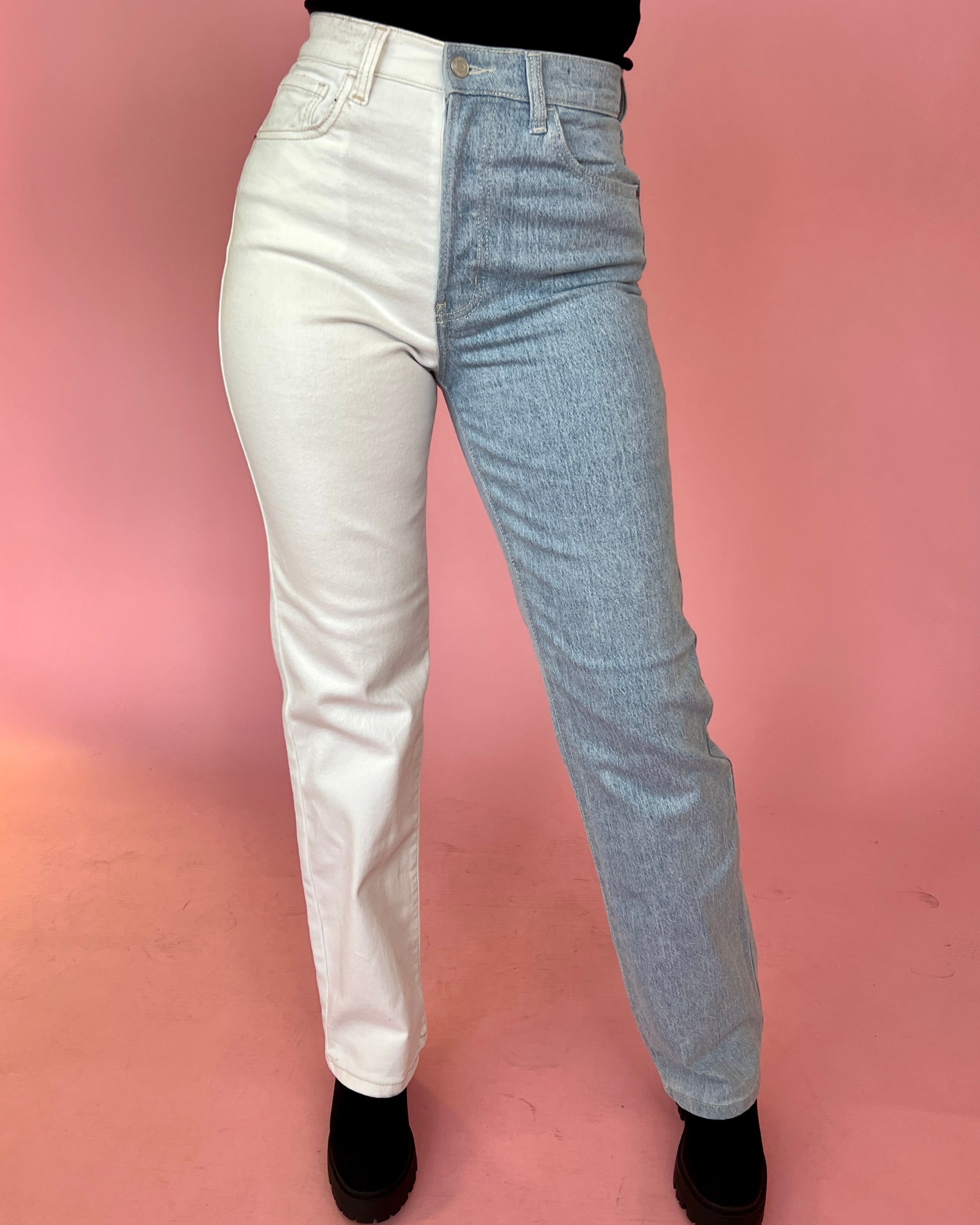 Made Your Choice White/Medium Two Tone Dad Jeans-Shop-Womens-Boutique-Clothing
