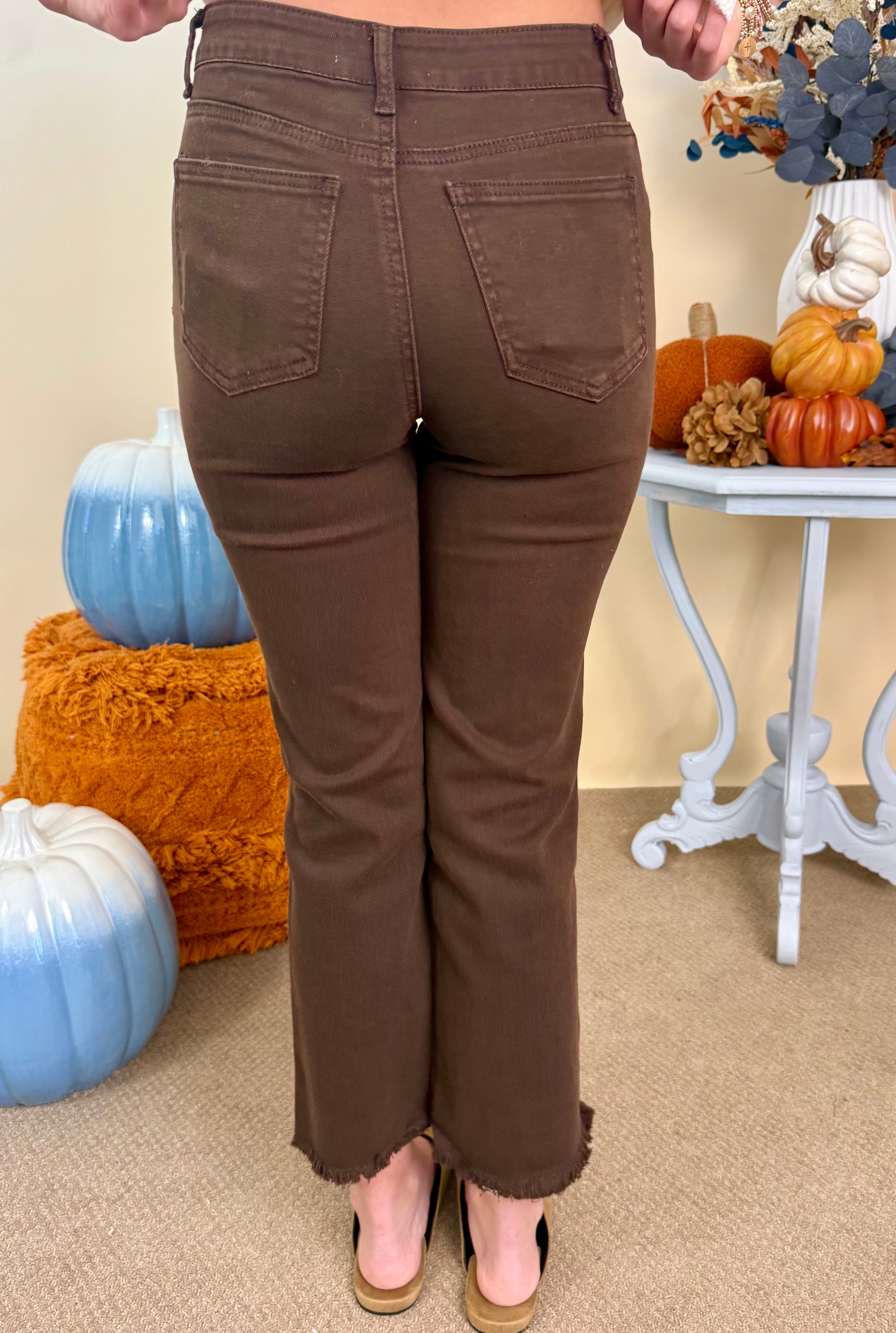 Feeling Close Dk Brown Frayed Bootcut Pants-Shop-Womens-Boutique-Clothing
