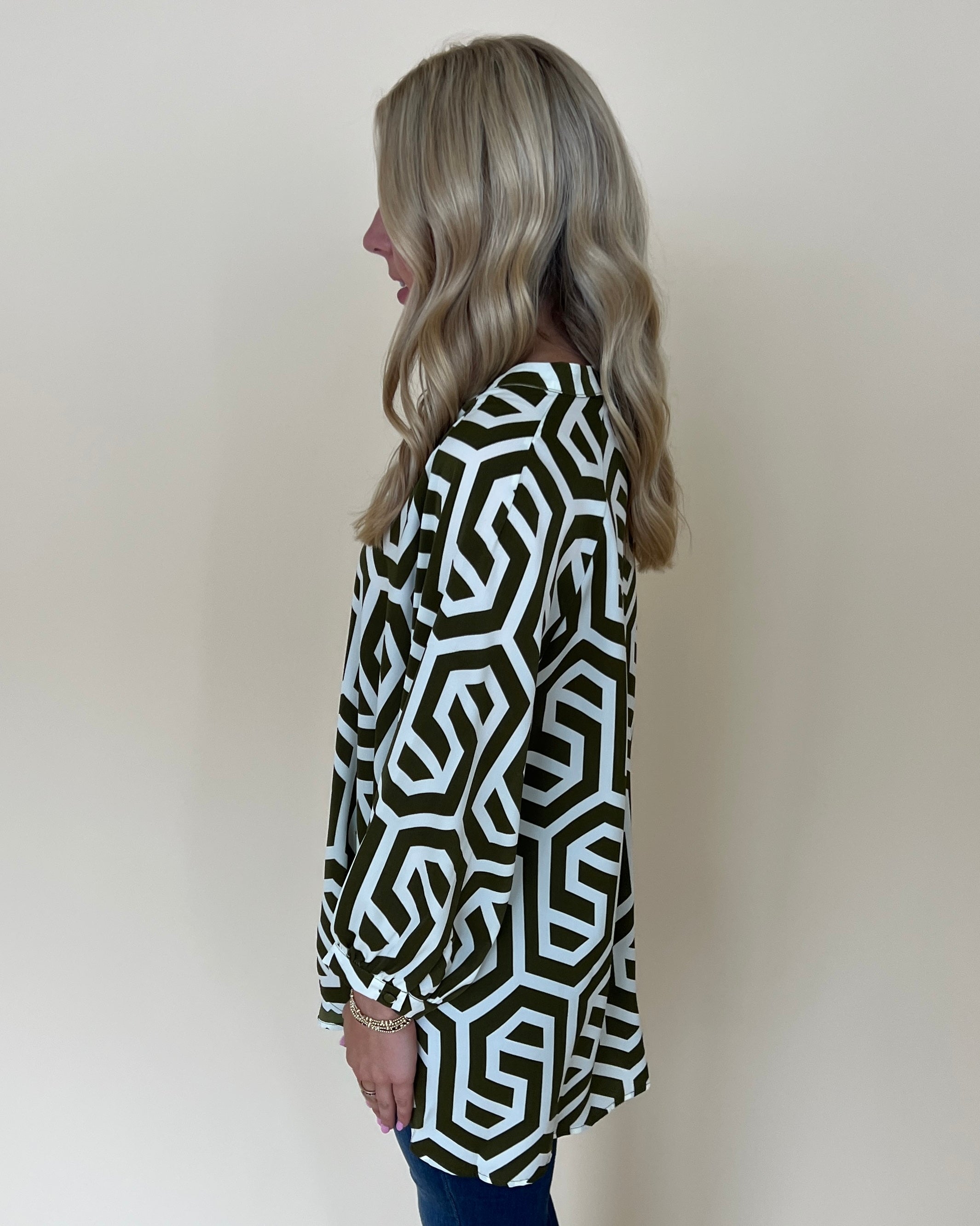 Plain Sight Olive Geometric Print Top-Shop-Womens-Boutique-Clothing