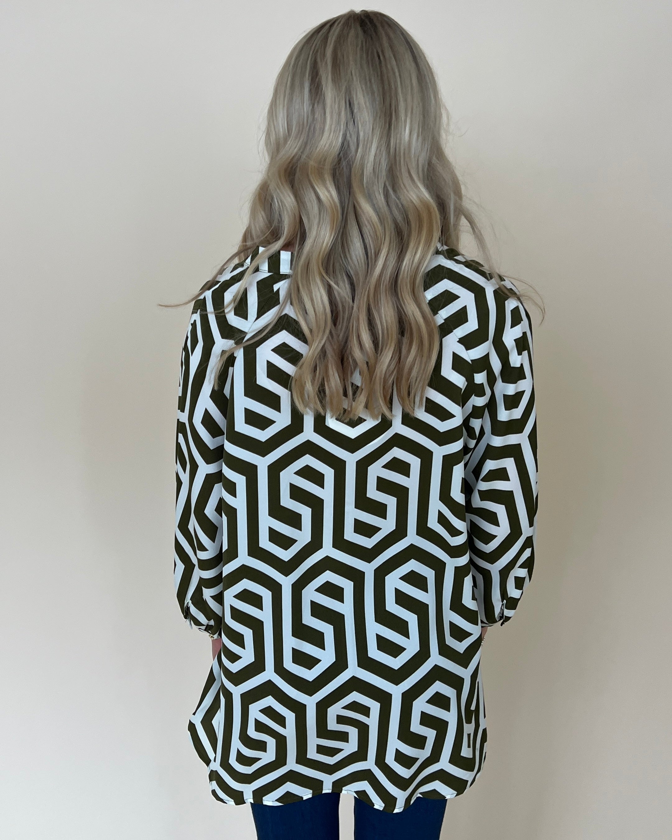 Plain Sight Olive Geometric Print Top-Shop-Womens-Boutique-Clothing