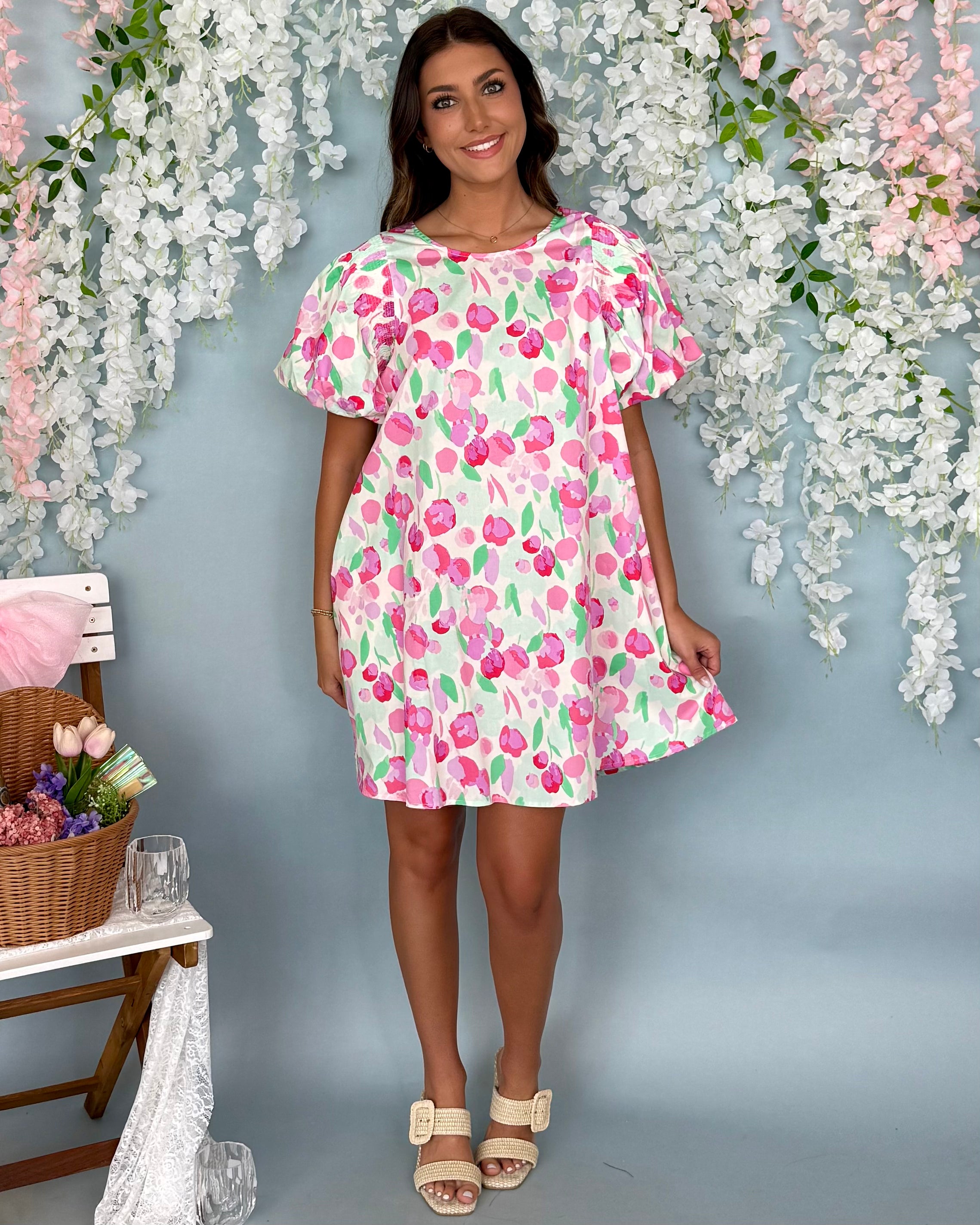Social Event Blush Mint Floral Bubble Dress-Shop-Womens-Boutique-Clothing