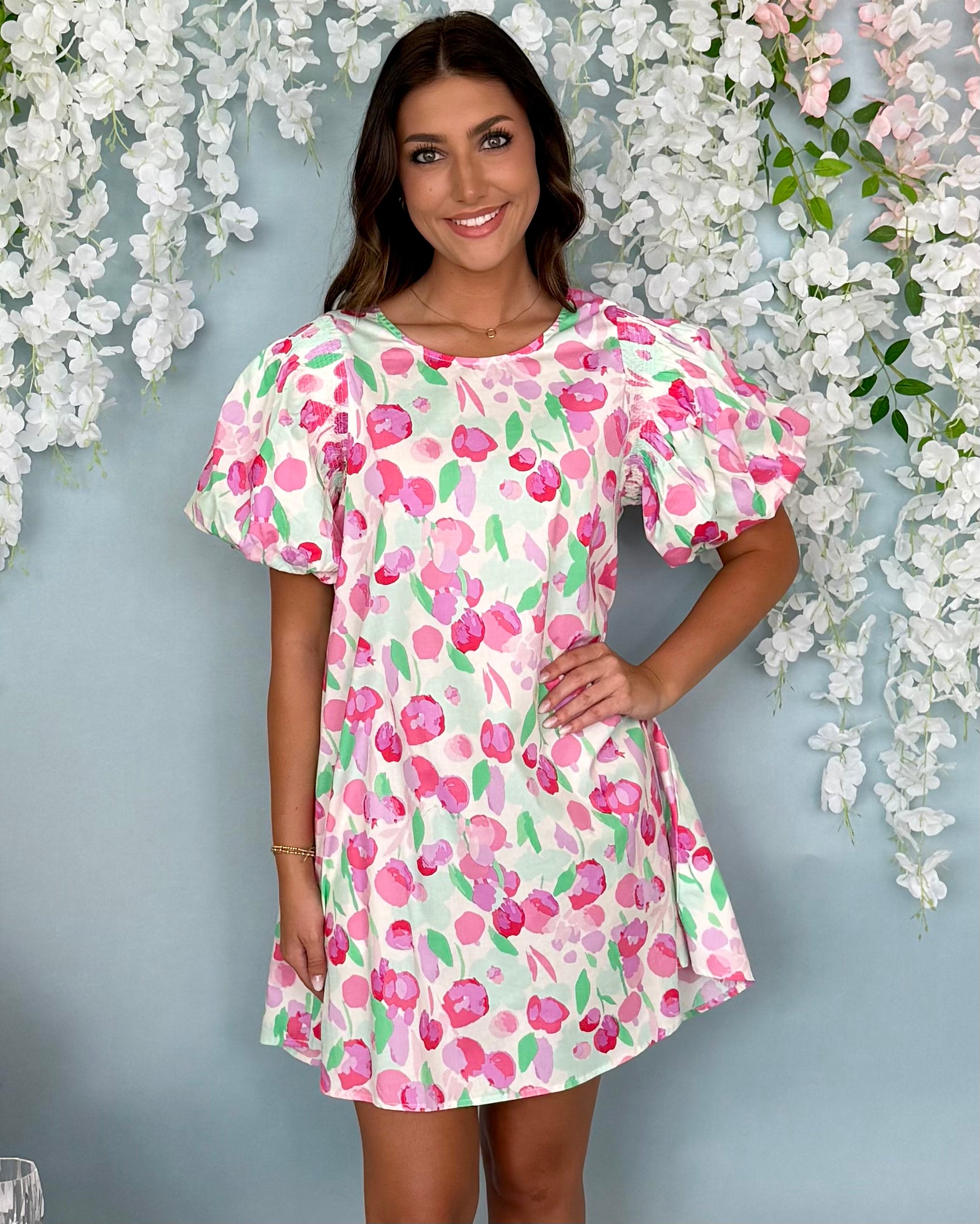 Social Event Blush Mint Floral Bubble Dress-Shop-Womens-Boutique-Clothing