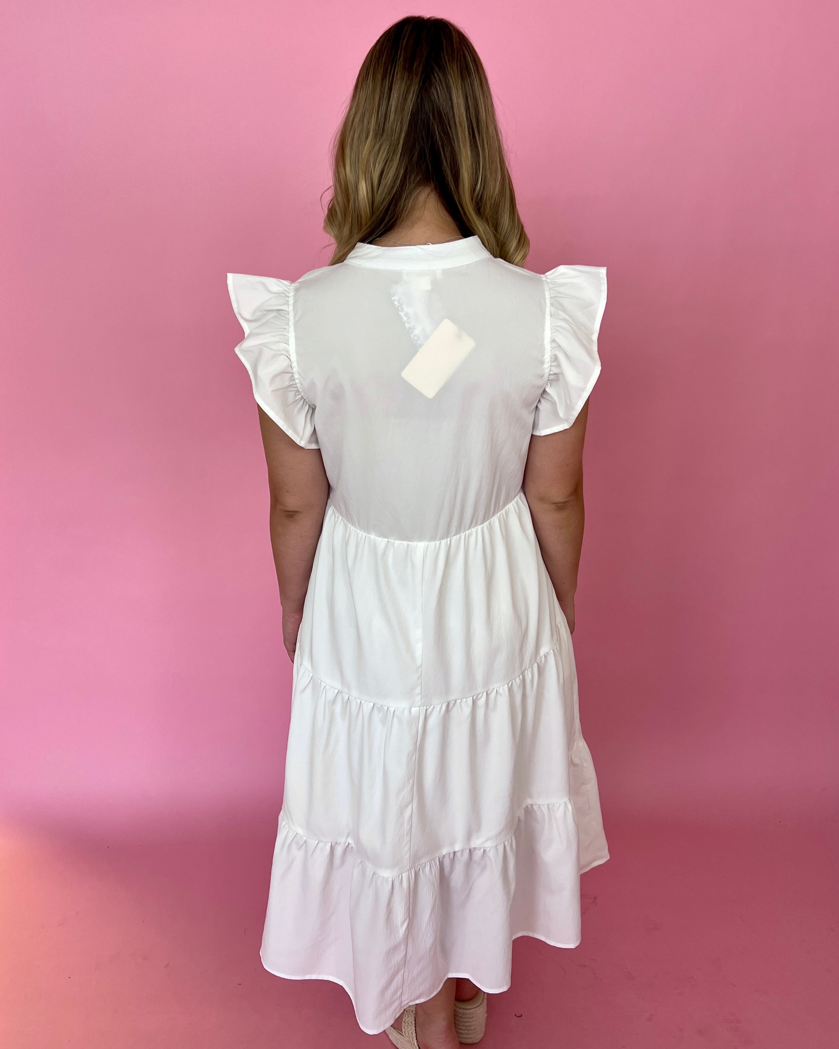 Going Places Off White Ruffle Tiered Split Neck Maxi Dress-Shop-Womens-Boutique-Clothing