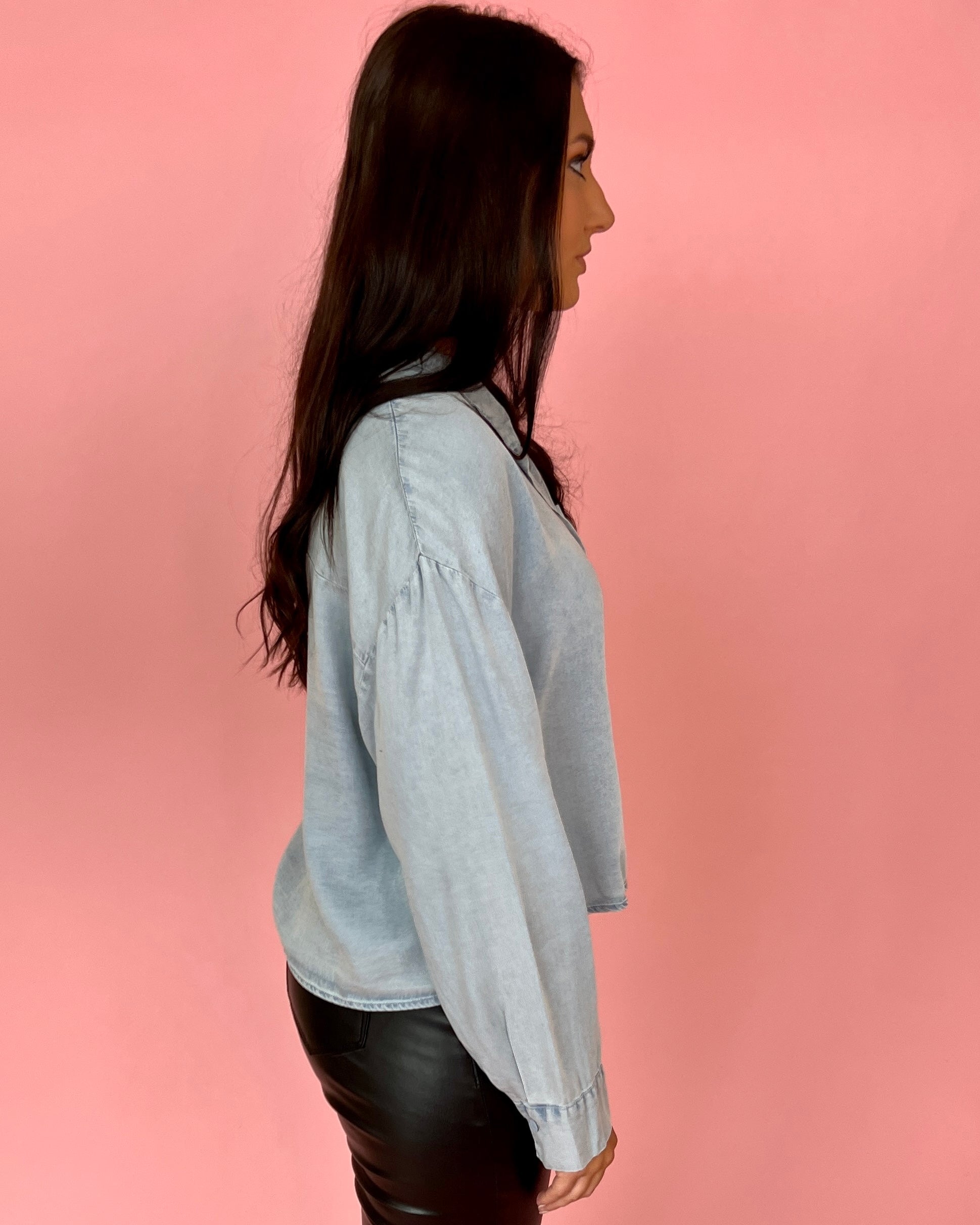 Electric Nights Icy Blue Cropped Button Up Top-Shop-Womens-Boutique-Clothing