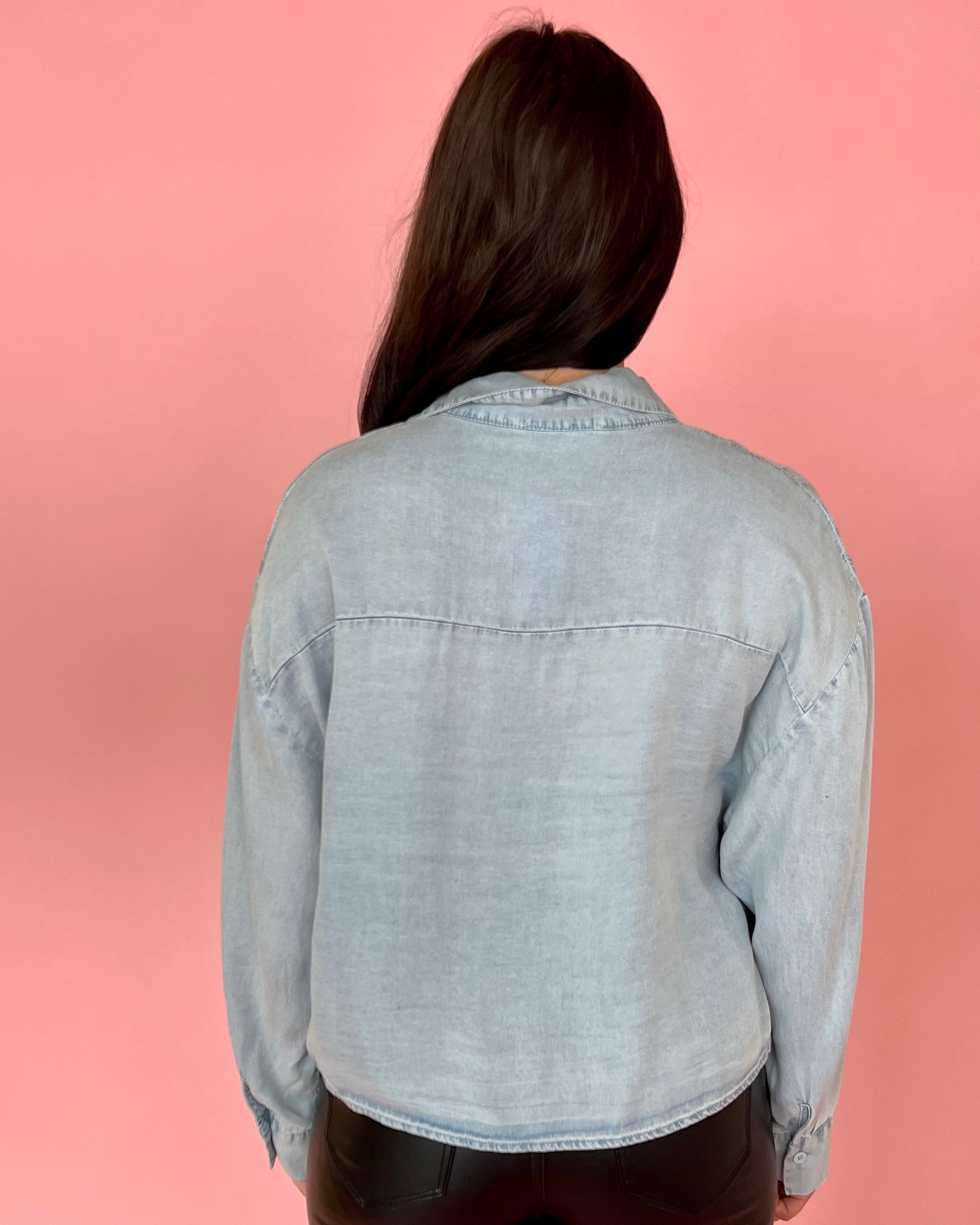 Electric Nights Icy Blue Cropped Button Up Top-Shop-Womens-Boutique-Clothing