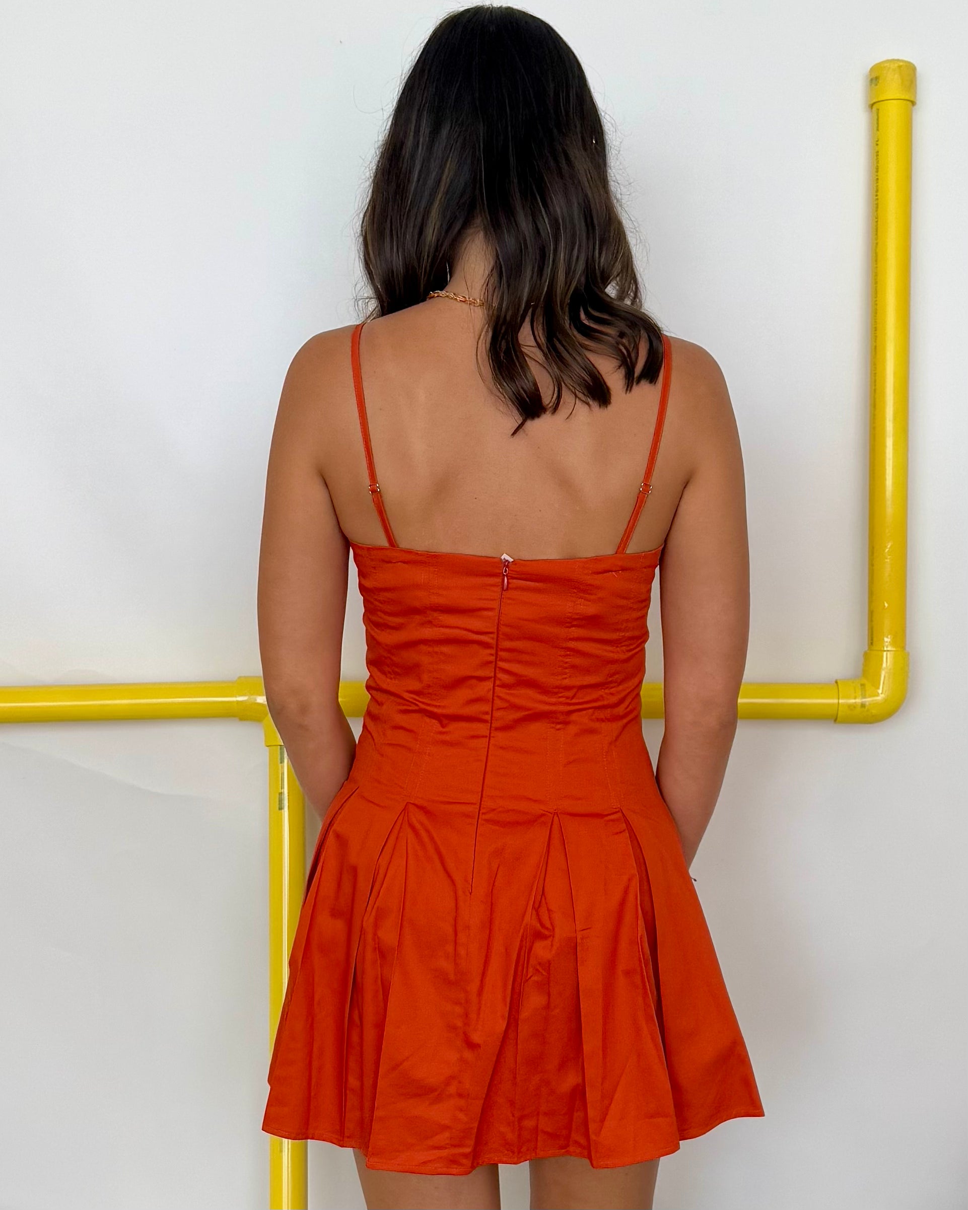 Classic Moment Orange Adjustable Pleated Dress-Shop-Womens-Boutique-Clothing
