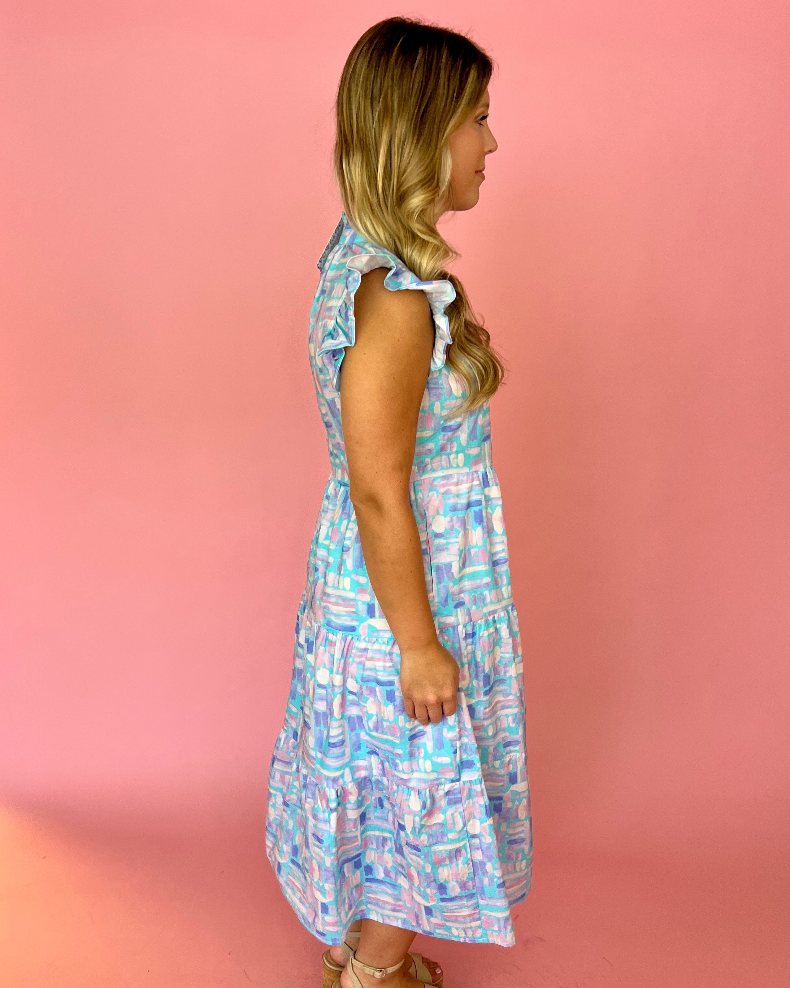 For What It's Worth Blue Print Tiered Maxi Dress-Shop-Womens-Boutique-Clothing