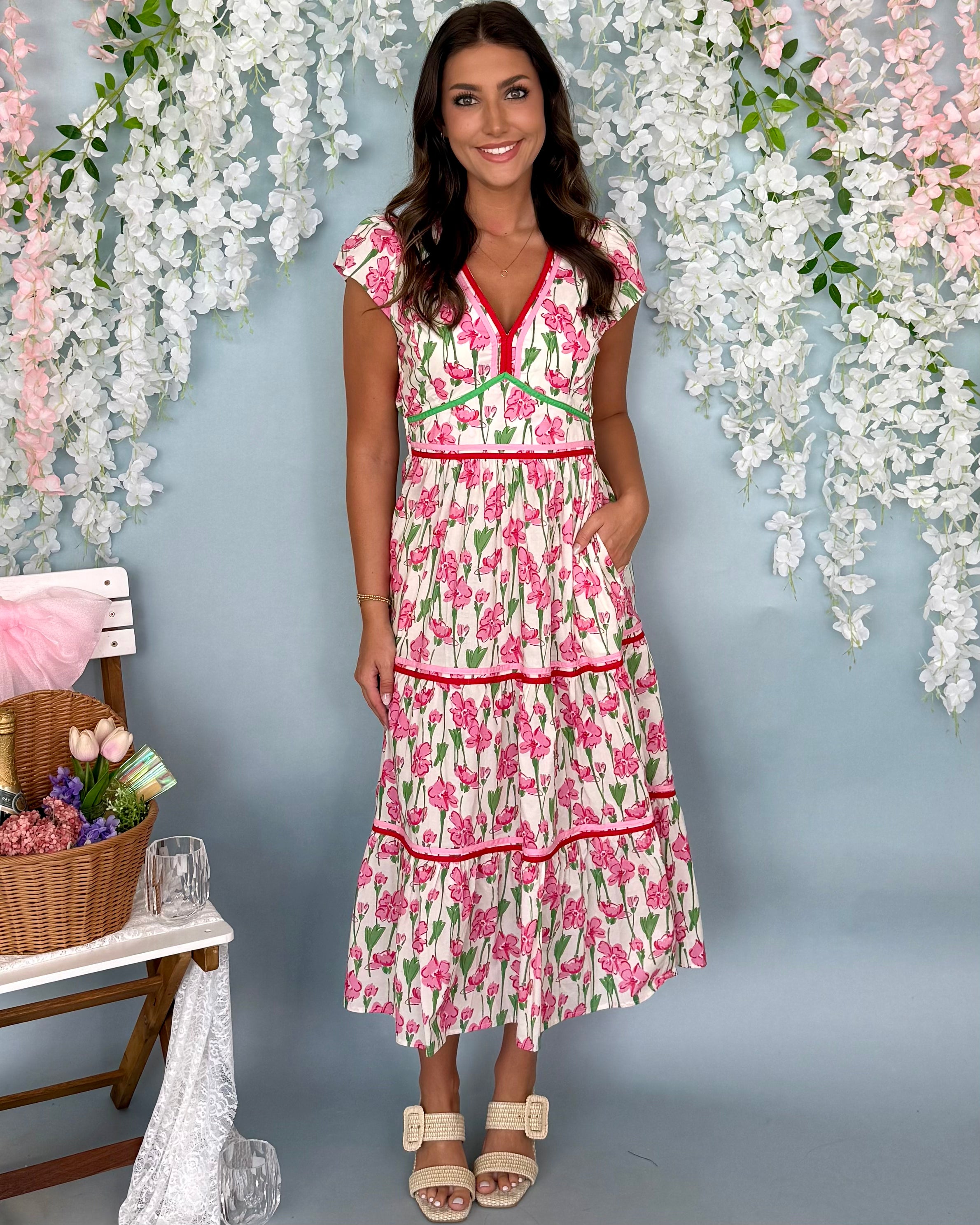 Ease Your Mind Pink Floral Poplin Dress-Shop-Womens-Boutique-Clothing