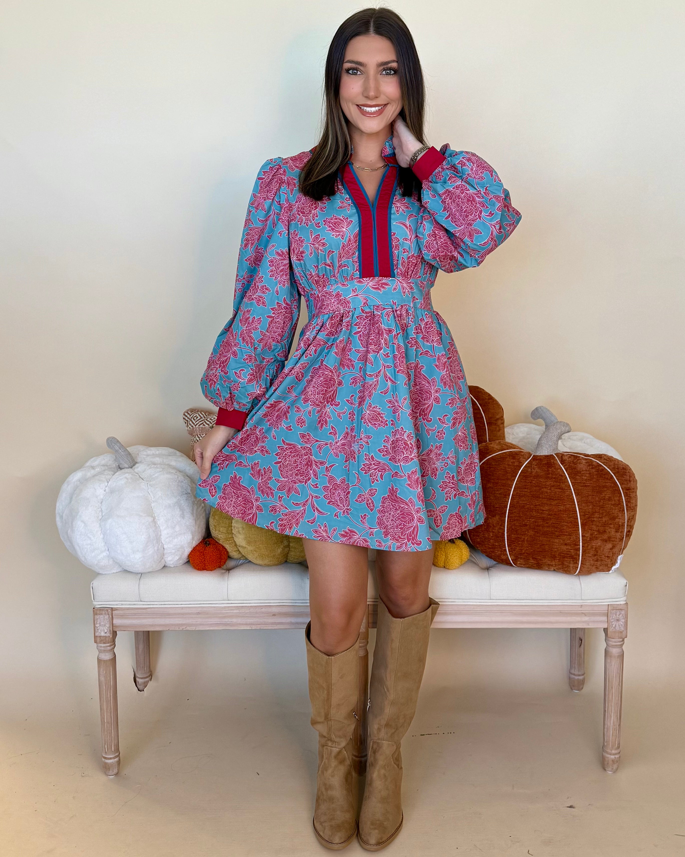 Feeling Like Love Blue Floral Ruffle Dress-Shop-Womens-Boutique-Clothing