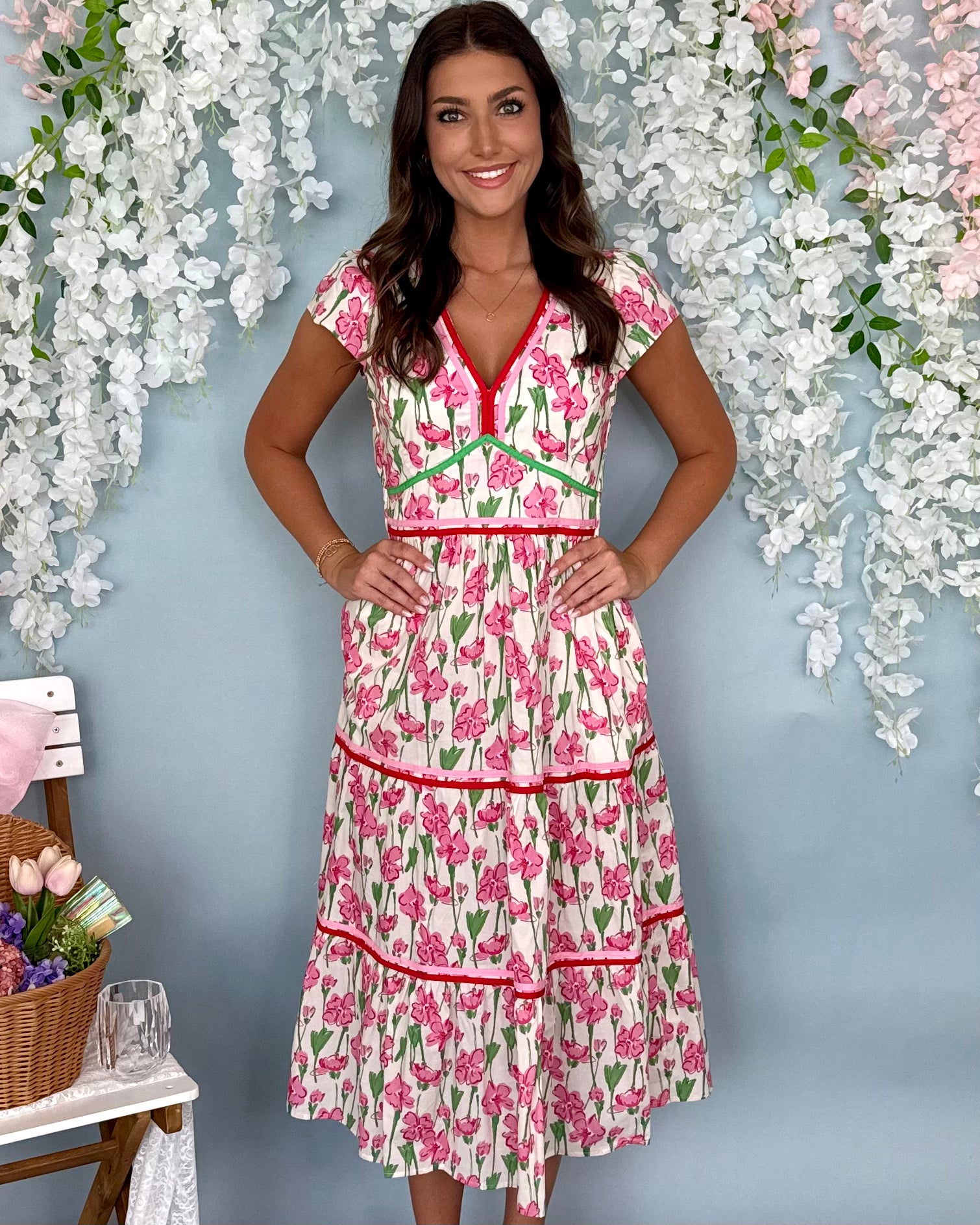 Ease Your Mind Pink Floral Poplin Dress-Shop-Womens-Boutique-Clothing