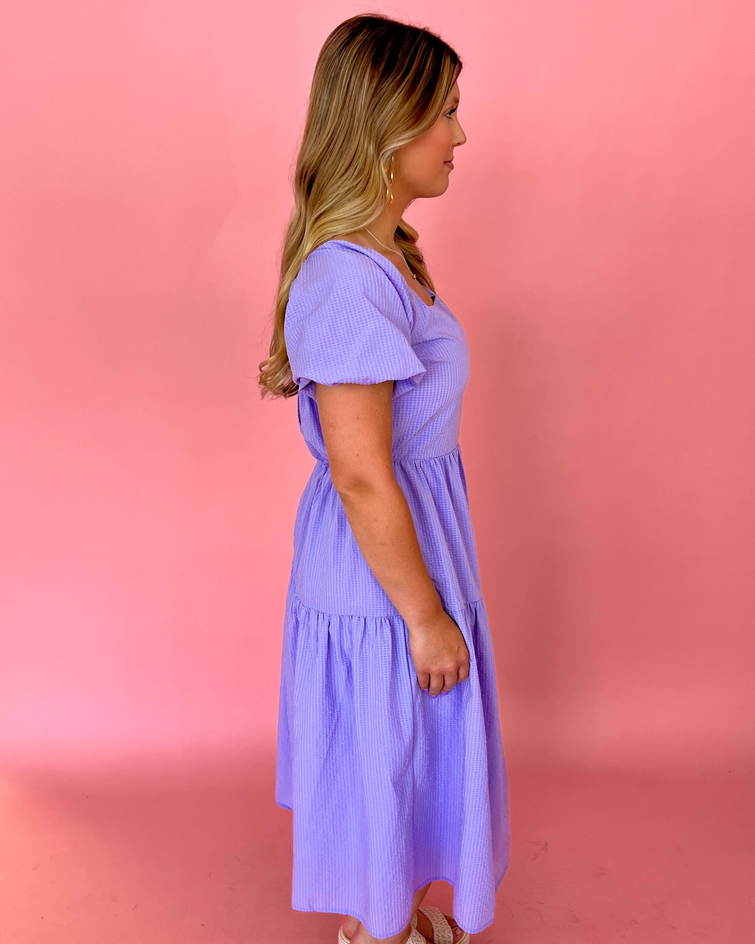 Top Rank Lavender Square Neck Puff Sleeve Midi Dress-Shop-Womens-Boutique-Clothing