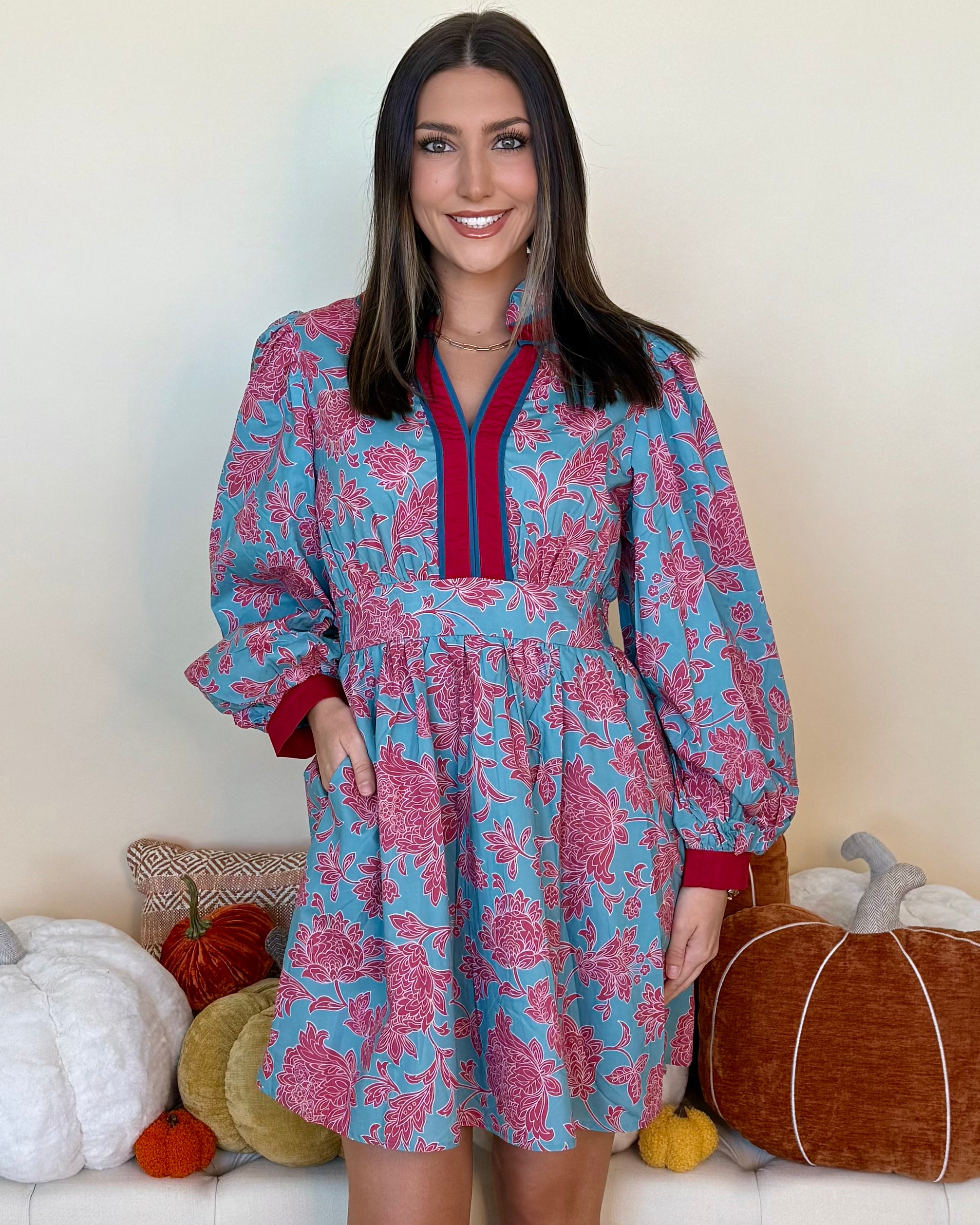 Feeling Like Love Blue Floral Ruffle Dress-Shop-Womens-Boutique-Clothing