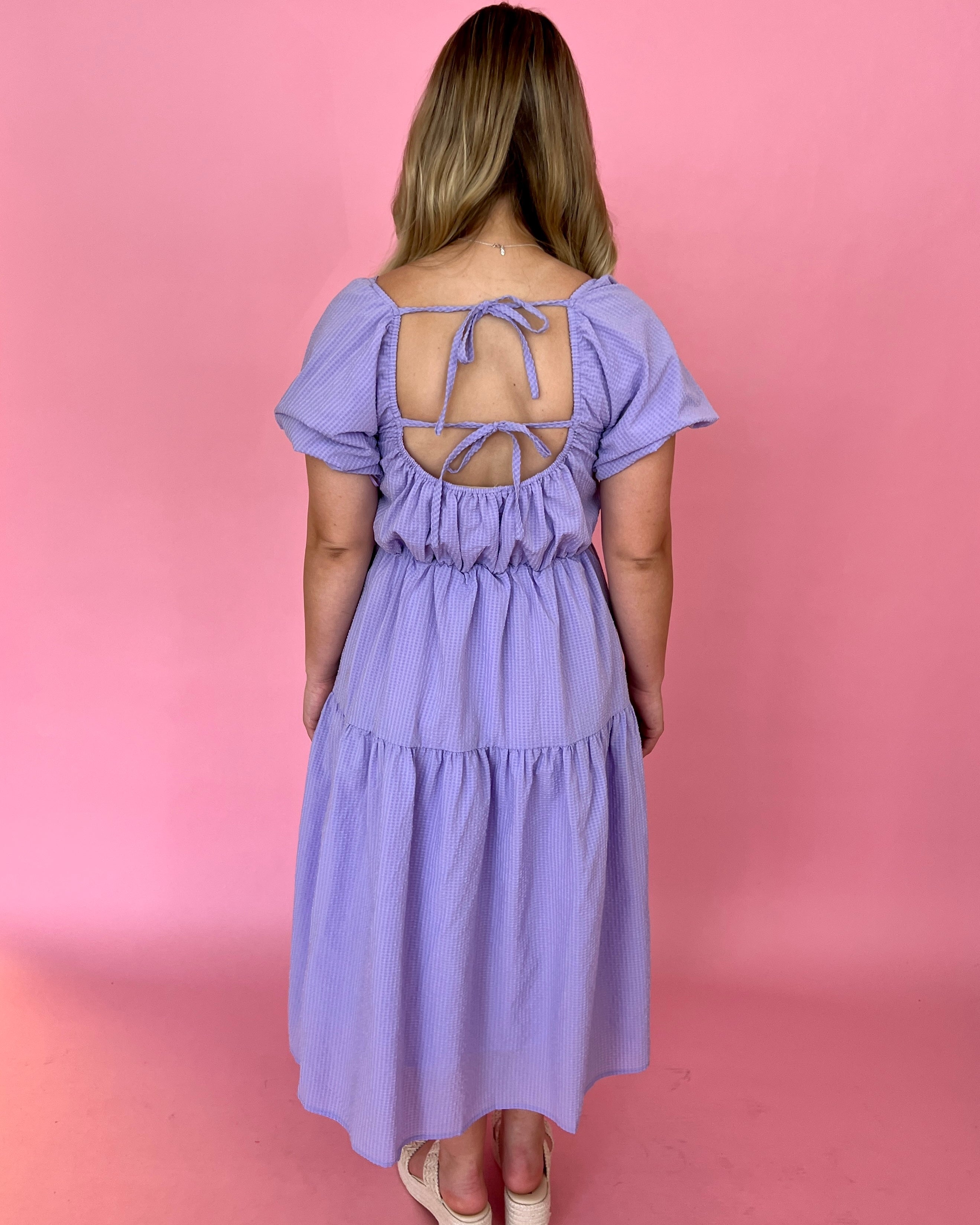 Top Rank Lavender Square Neck Puff Sleeve Midi Dress-Shop-Womens-Boutique-Clothing