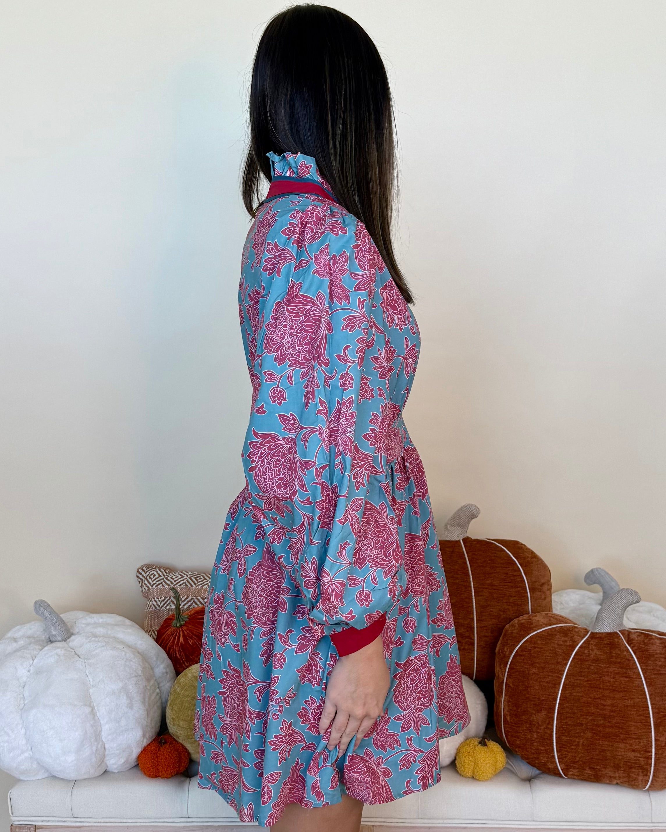 Feeling Like Love Blue Floral Ruffle Dress-Shop-Womens-Boutique-Clothing